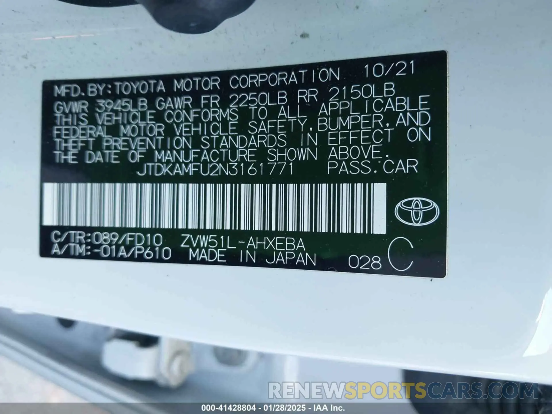 9 Photograph of a damaged car JTDKAMFU2N3161771 TOYOTA PRIUS 2022