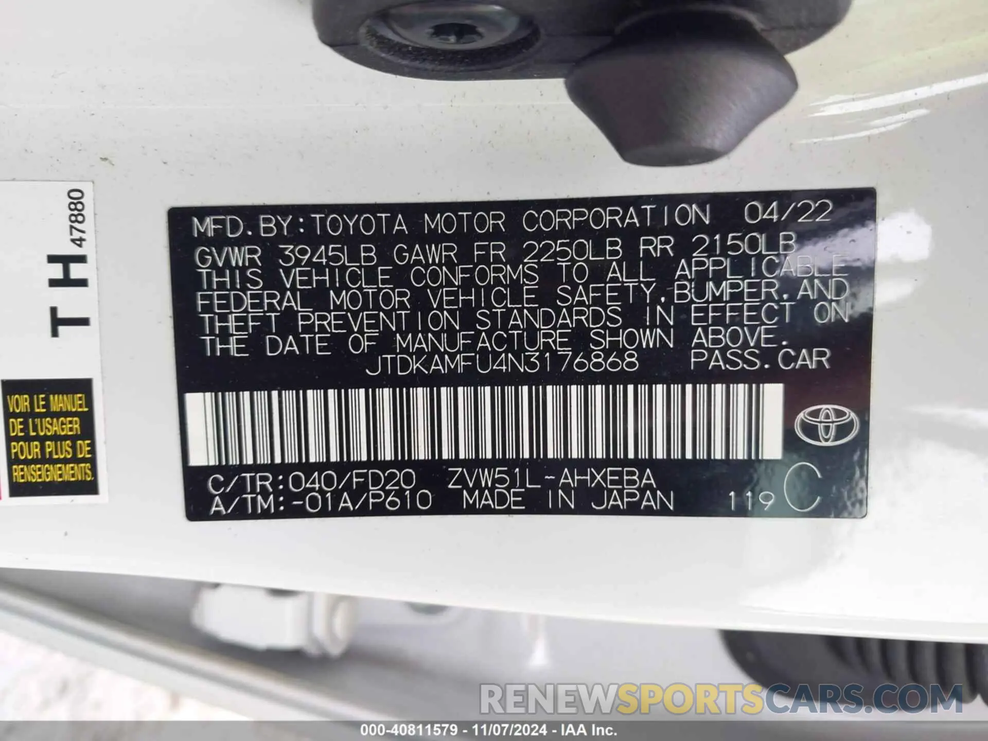 9 Photograph of a damaged car JTDKAMFU4N3176868 TOYOTA PRIUS 2022