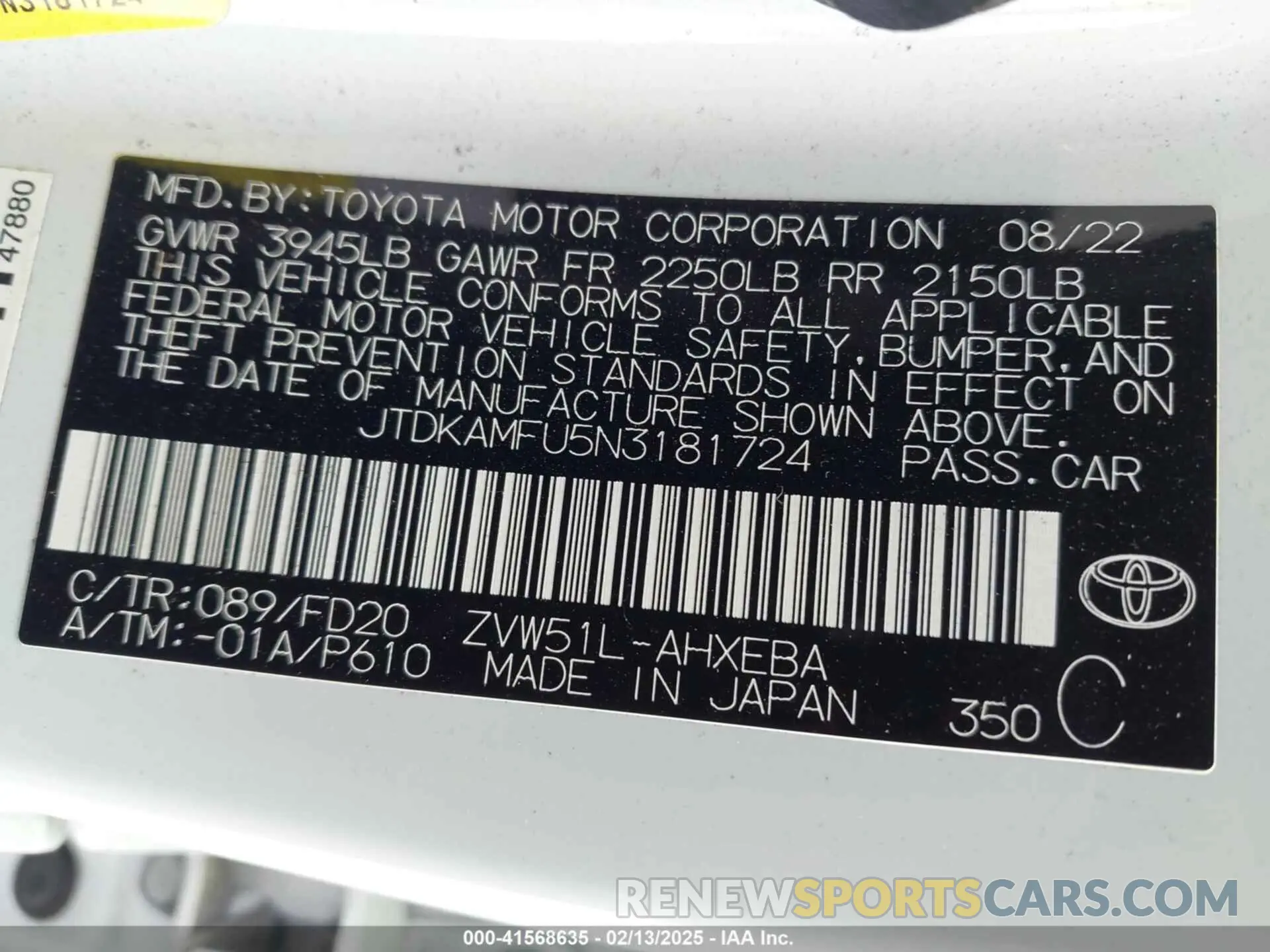 9 Photograph of a damaged car JTDKAMFU5N3181724 TOYOTA PRIUS 2022