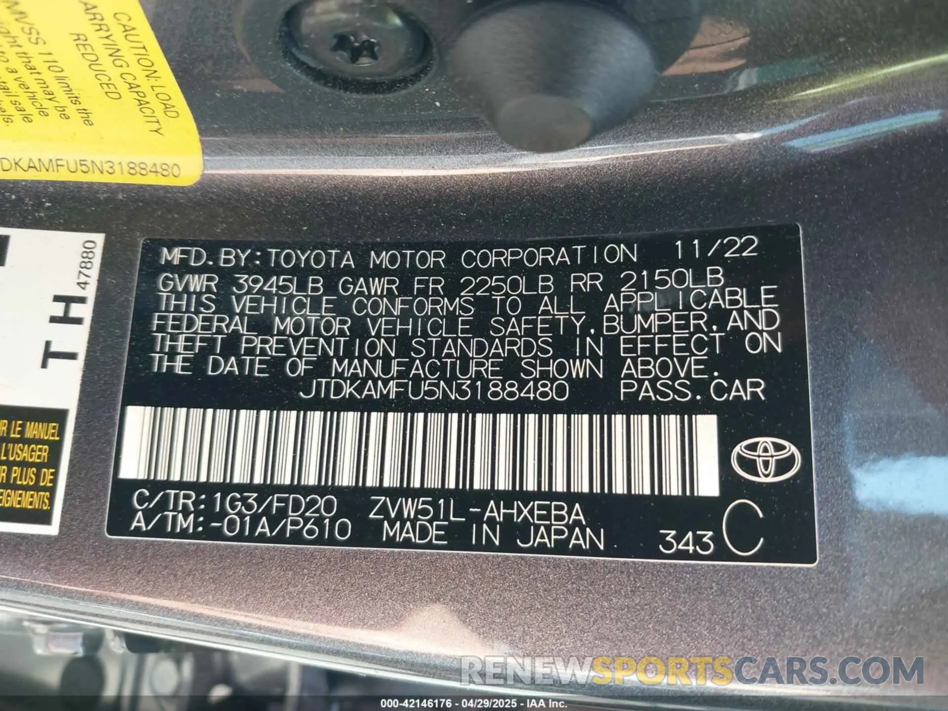 9 Photograph of a damaged car JTDKAMFU5N3188480 TOYOTA PRIUS 2022