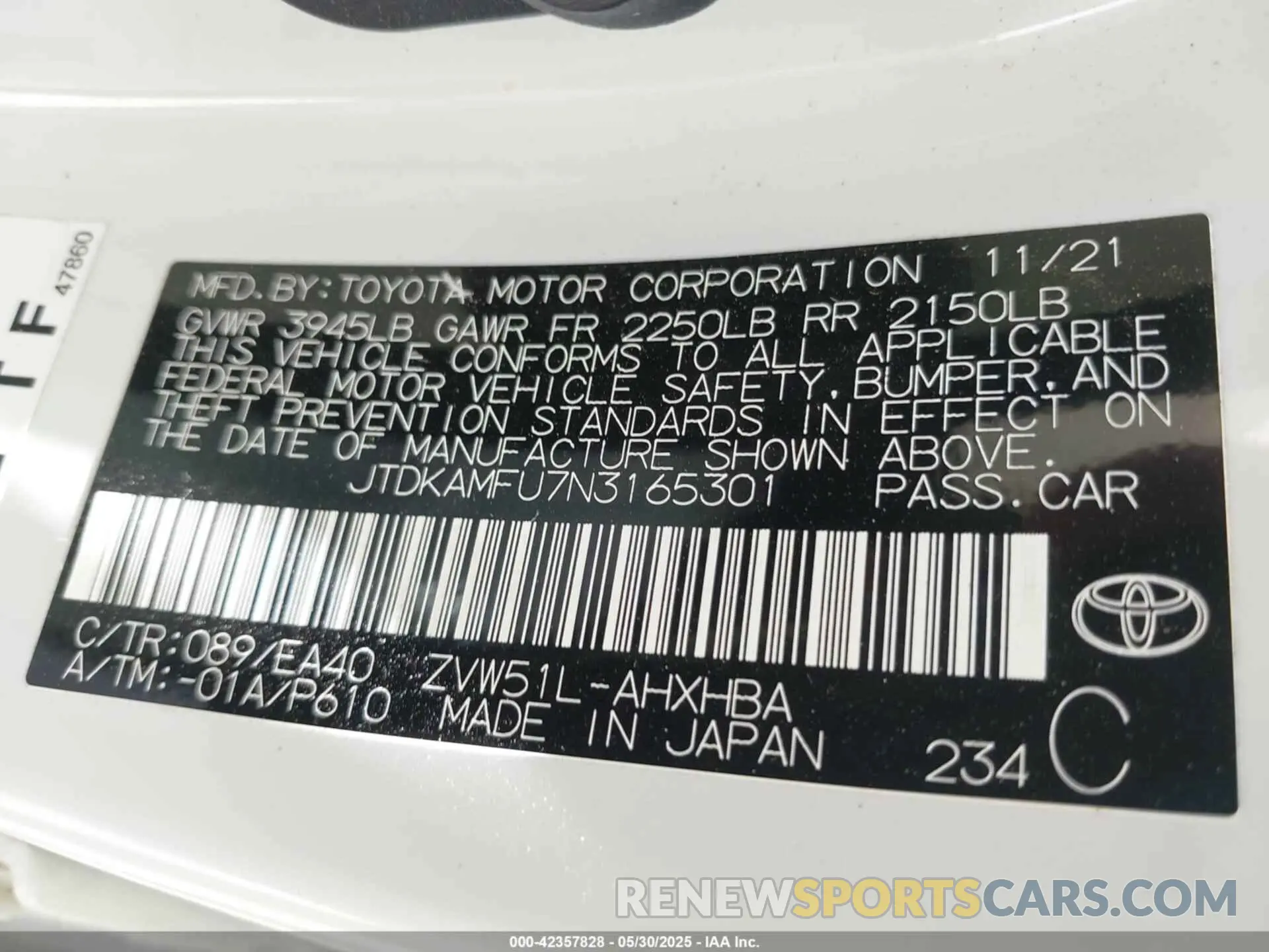 9 Photograph of a damaged car JTDKAMFU7N3165301 TOYOTA PRIUS 2022