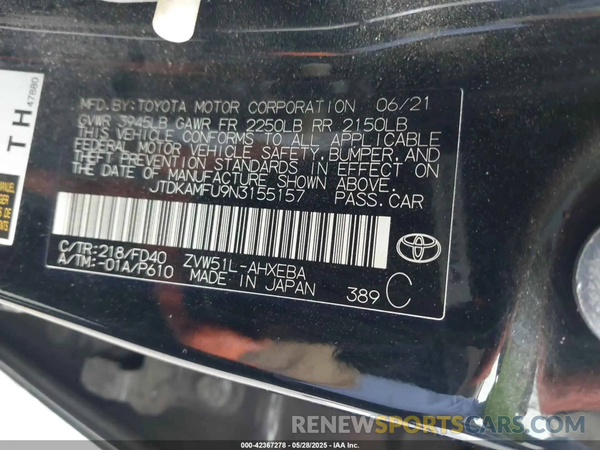 9 Photograph of a damaged car JTDKAMFU9N3155157 TOYOTA PRIUS 2022