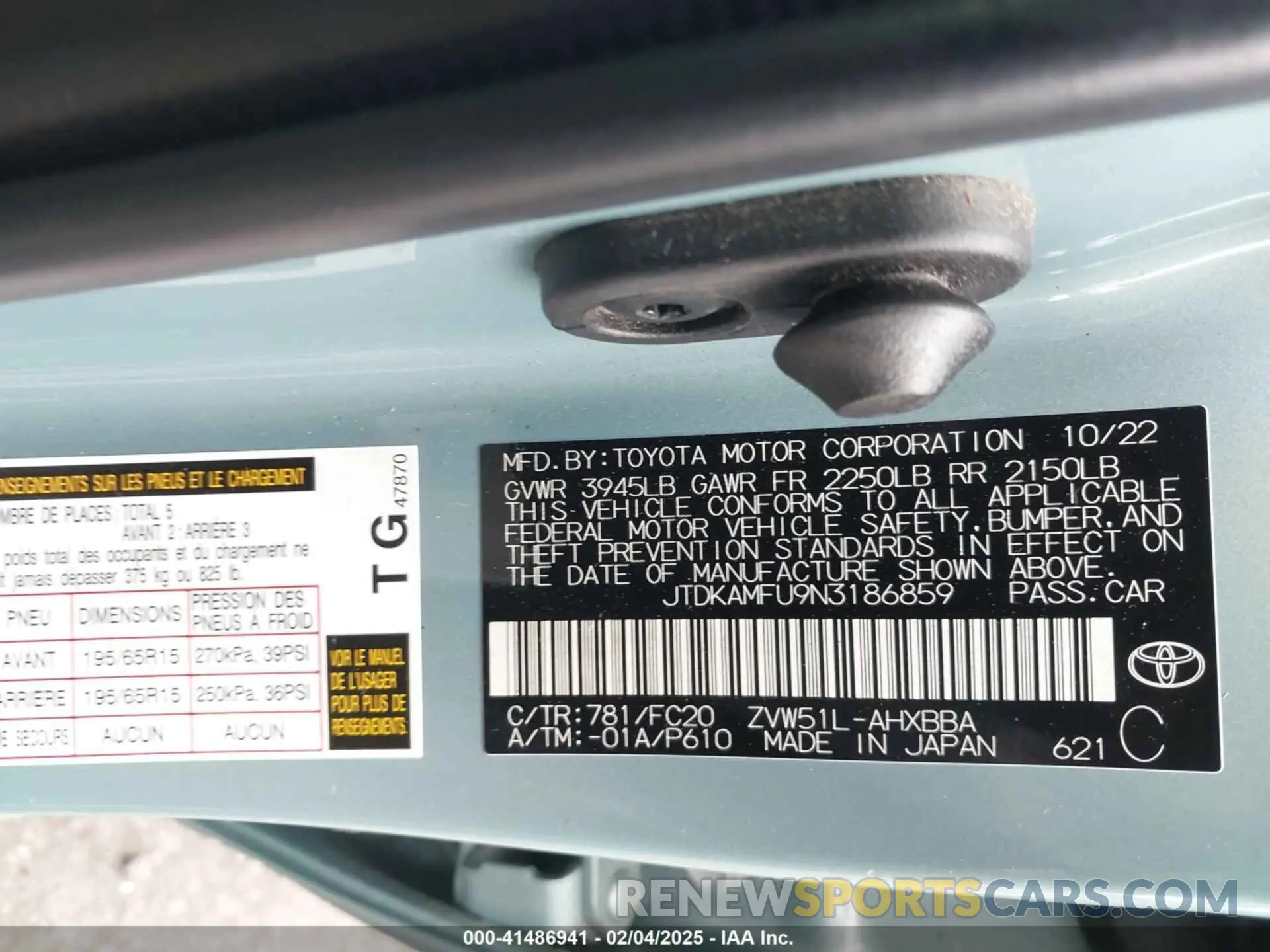 9 Photograph of a damaged car JTDKAMFU9N3186859 TOYOTA PRIUS 2022