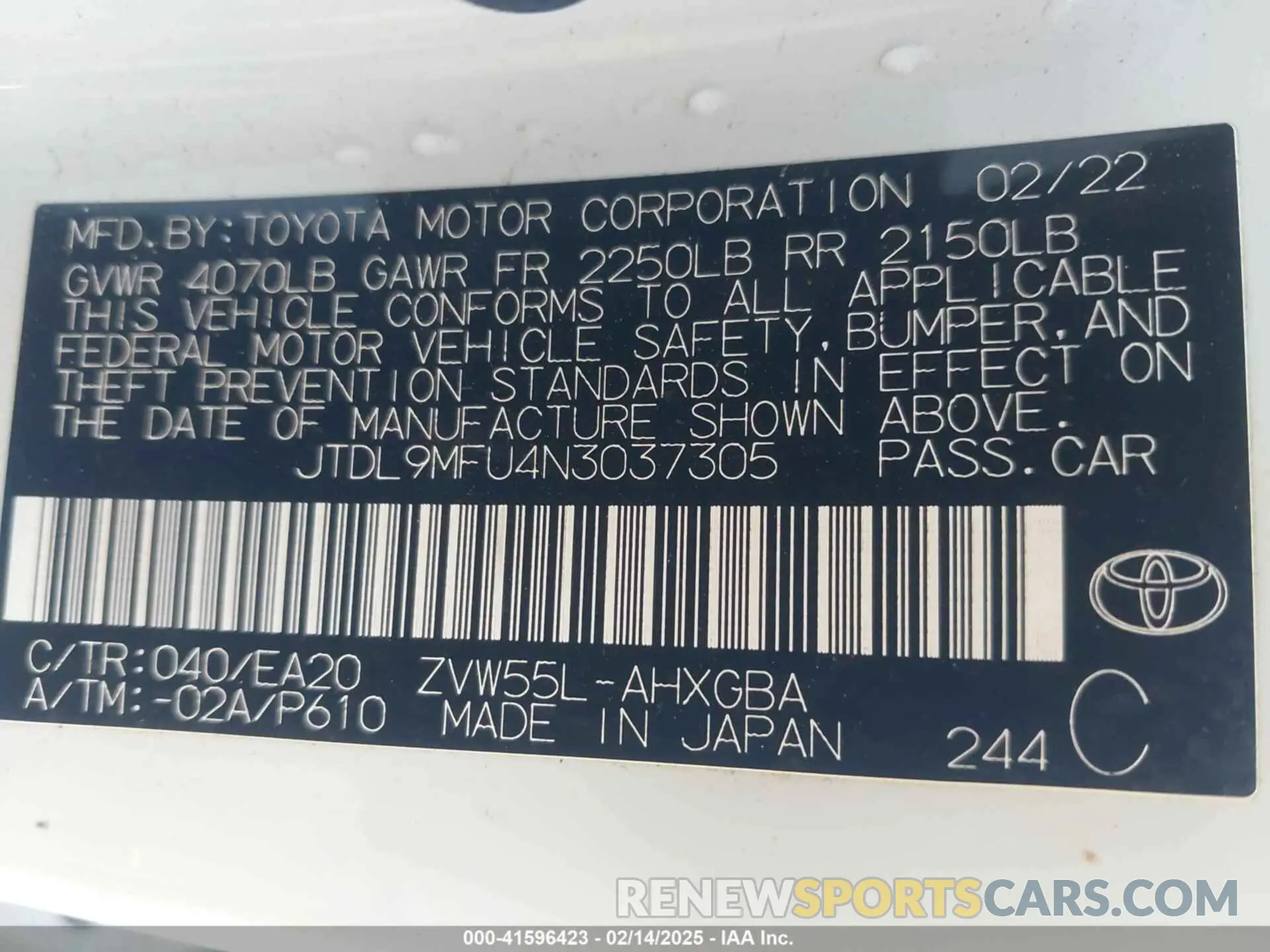 9 Photograph of a damaged car JTDL9MFU4N3037305 TOYOTA PRIUS 2022