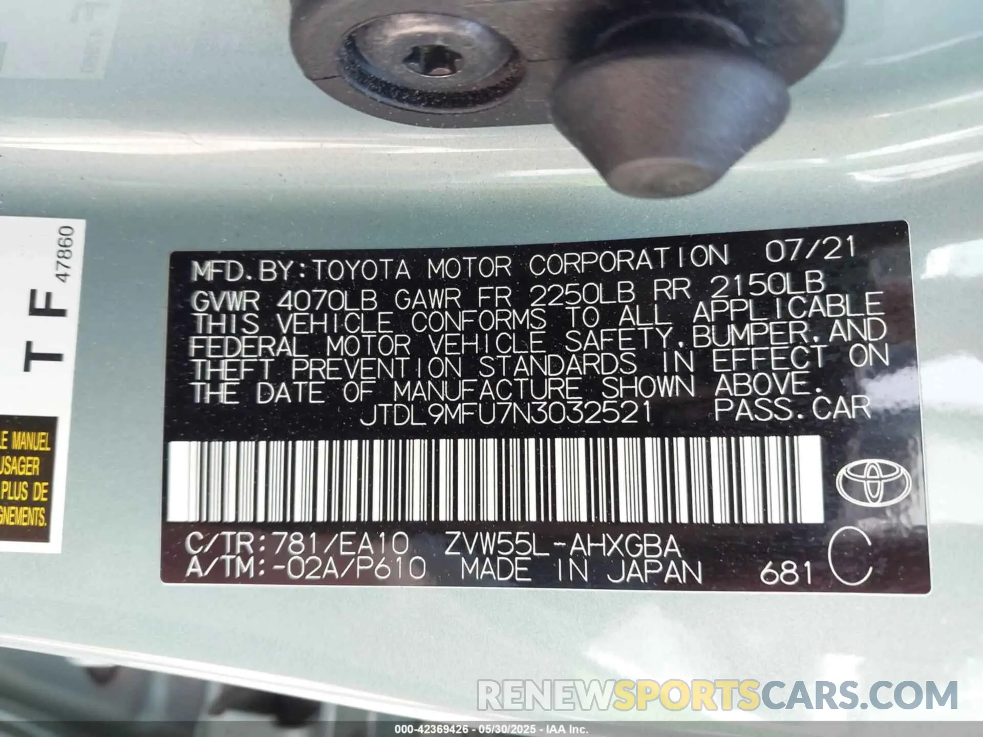 9 Photograph of a damaged car JTDL9MFU7N3032521 TOYOTA PRIUS 2022