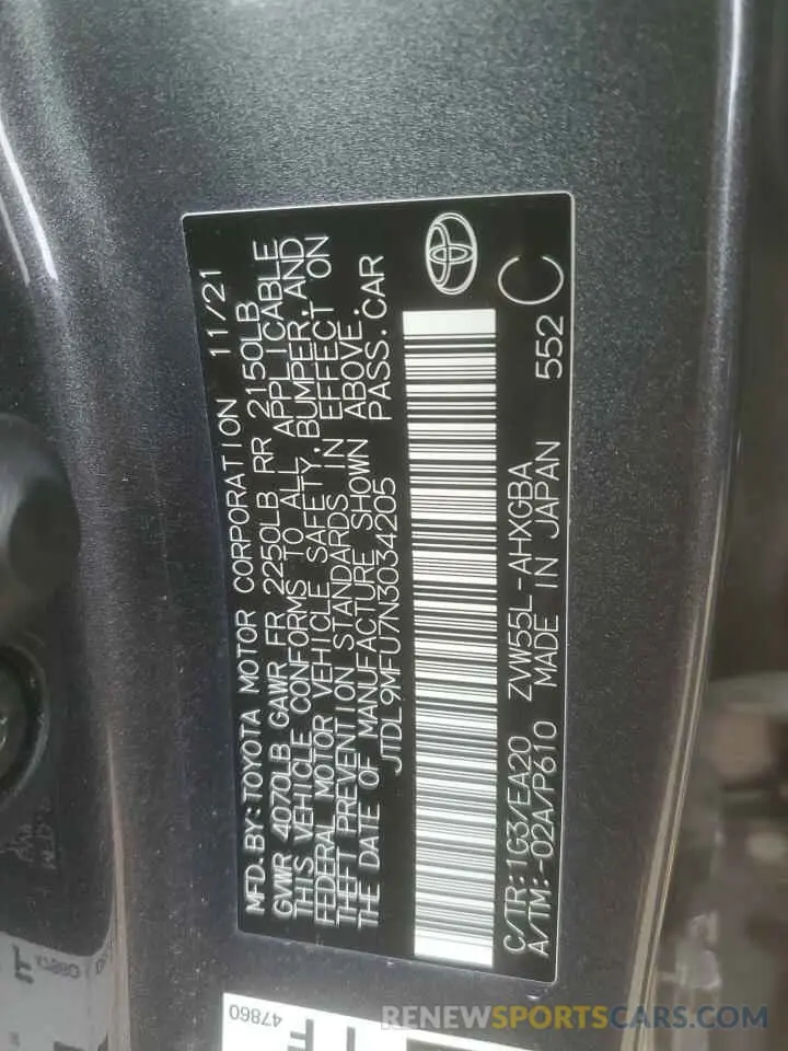 12 Photograph of a damaged car JTDL9MFU7N3034205 TOYOTA PRIUS 2022