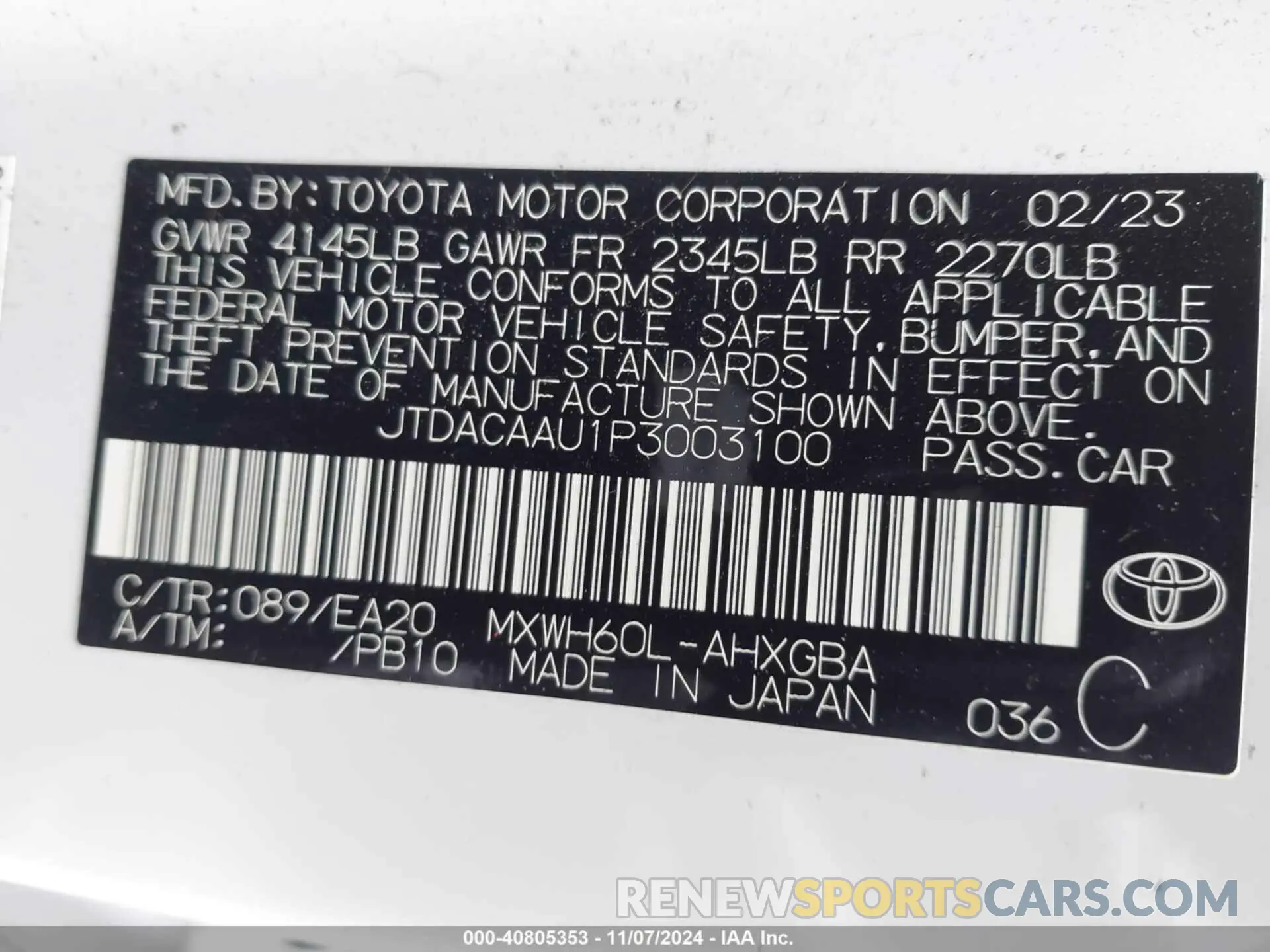 9 Photograph of a damaged car JTDACAAU1P3003100 TOYOTA PRIUS 2023