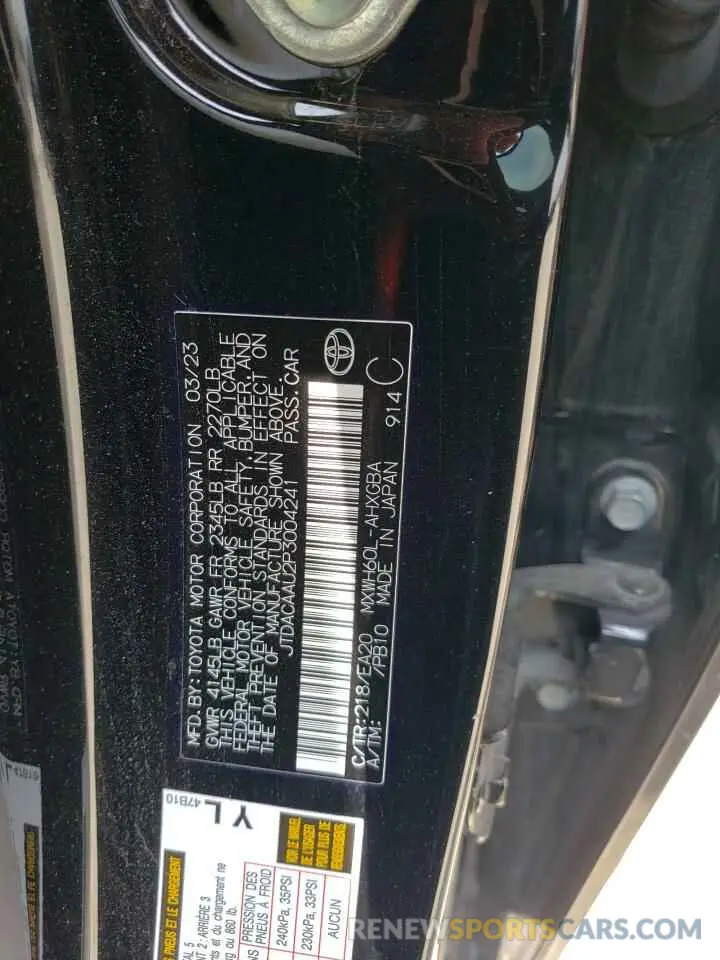 12 Photograph of a damaged car JTDACAAU2P3004241 TOYOTA PRIUS 2023