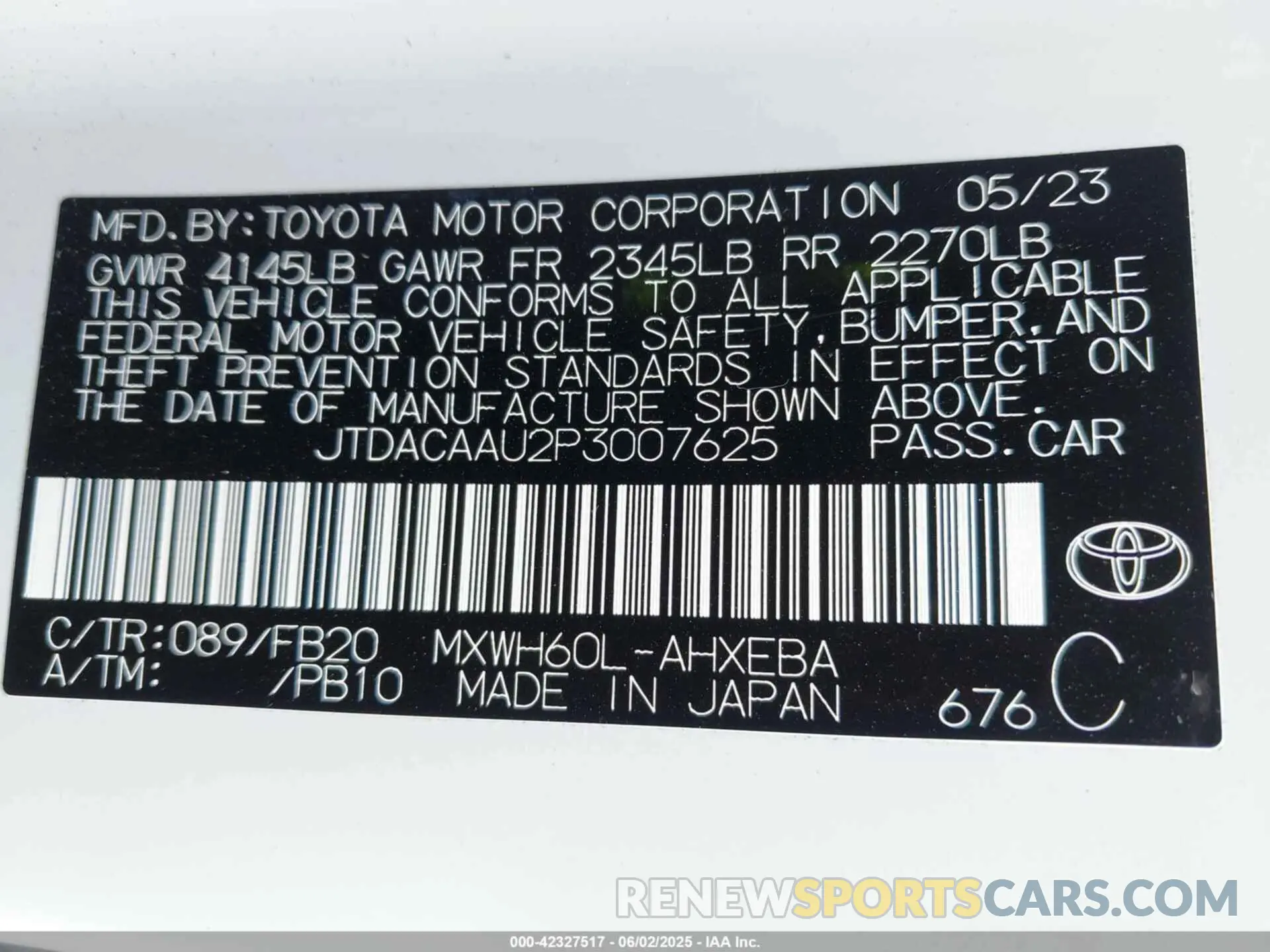 9 Photograph of a damaged car JTDACAAU2P3007625 TOYOTA PRIUS 2023