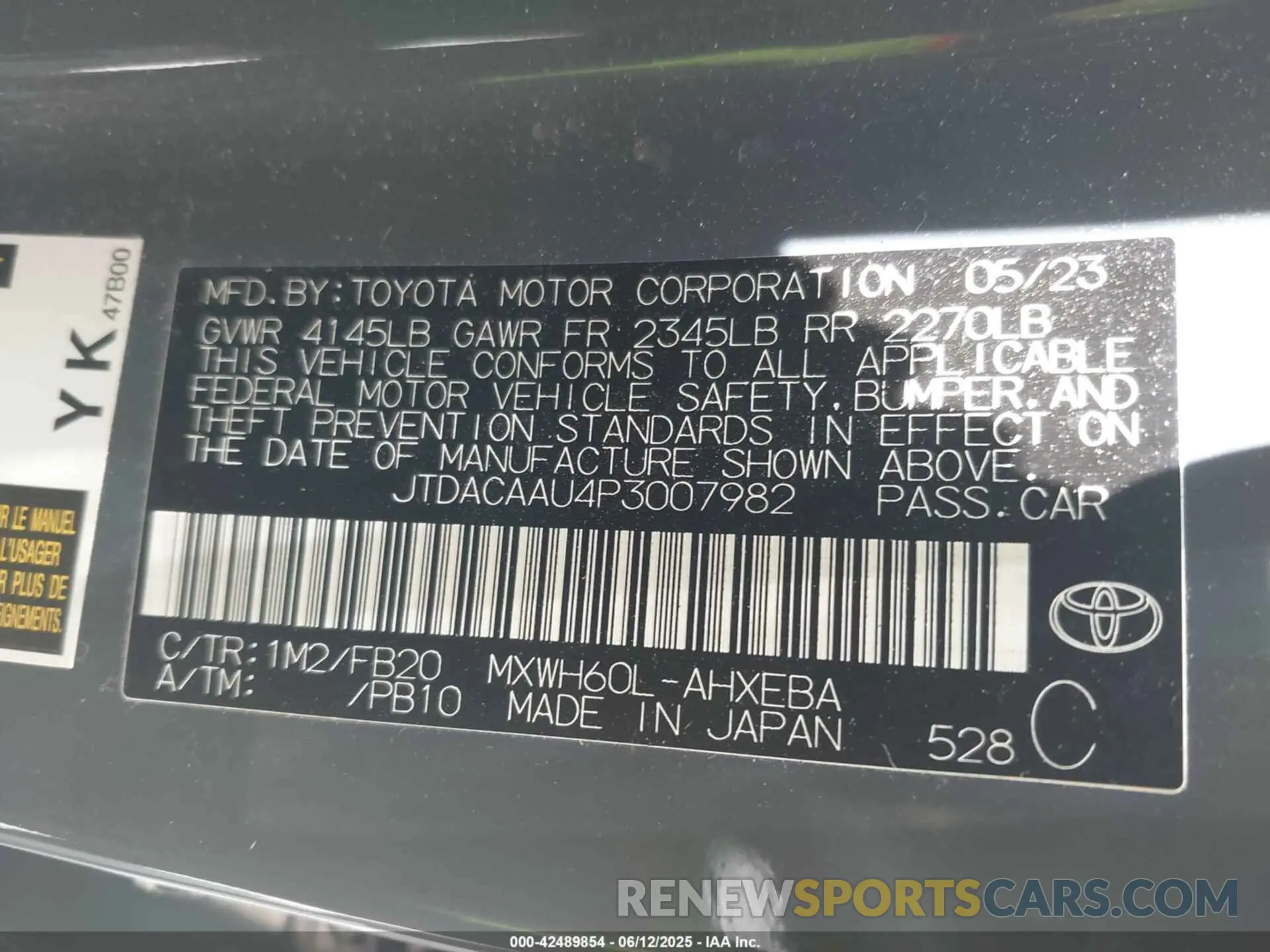 9 Photograph of a damaged car JTDACAAU4P3007982 TOYOTA PRIUS 2023