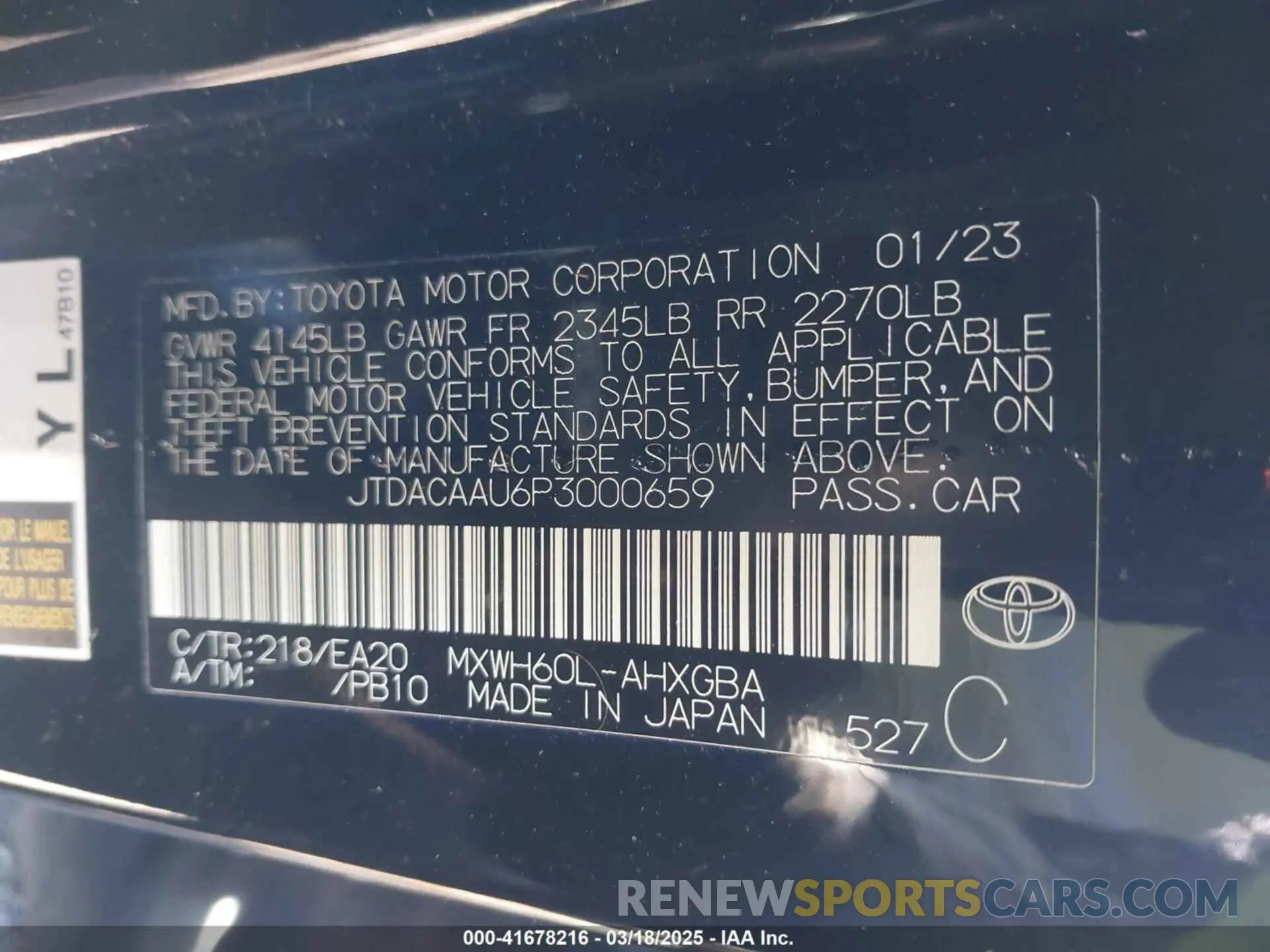 9 Photograph of a damaged car JTDACAAU6P3000659 TOYOTA PRIUS 2023