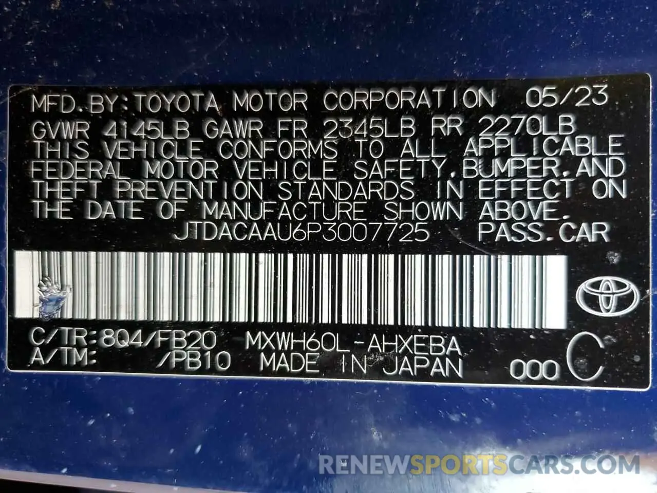 12 Photograph of a damaged car JTDACAAU6P3007725 TOYOTA PRIUS 2023