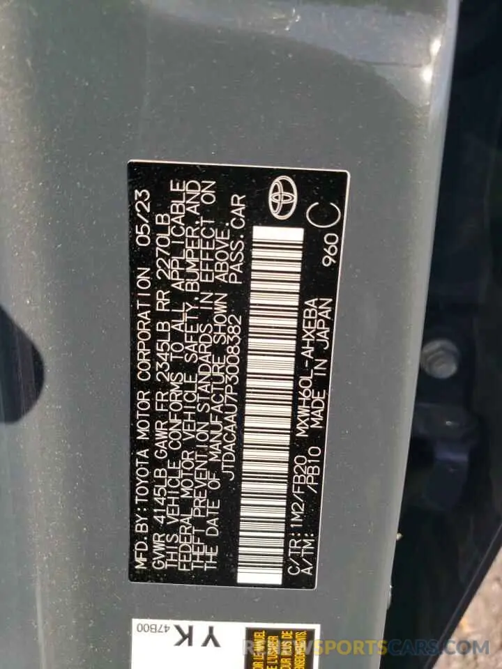 12 Photograph of a damaged car JTDACAAU7P3008382 TOYOTA PRIUS 2023