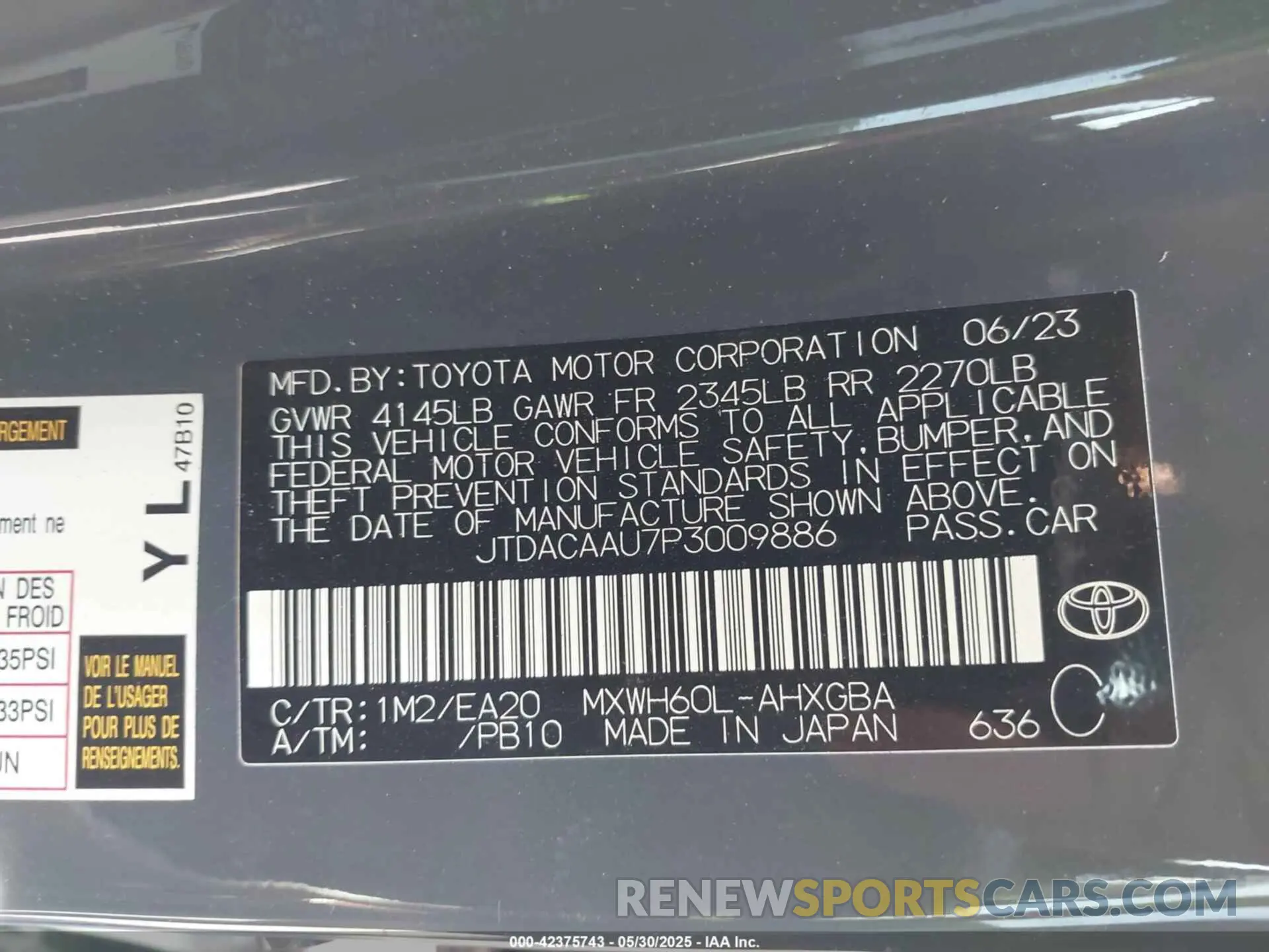 9 Photograph of a damaged car JTDACAAU7P3009886 TOYOTA PRIUS 2023