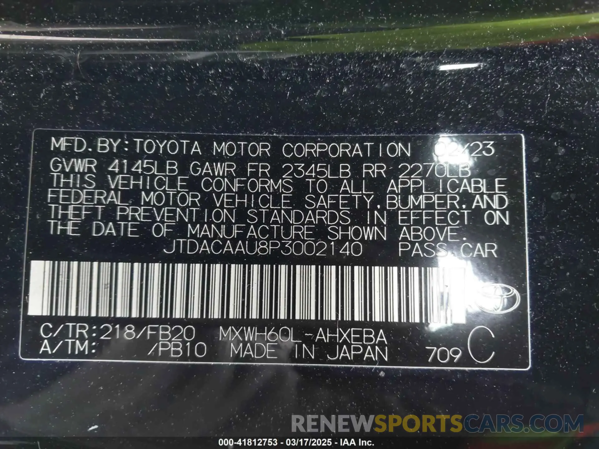 9 Photograph of a damaged car JTDACAAU8P3002140 TOYOTA PRIUS 2023