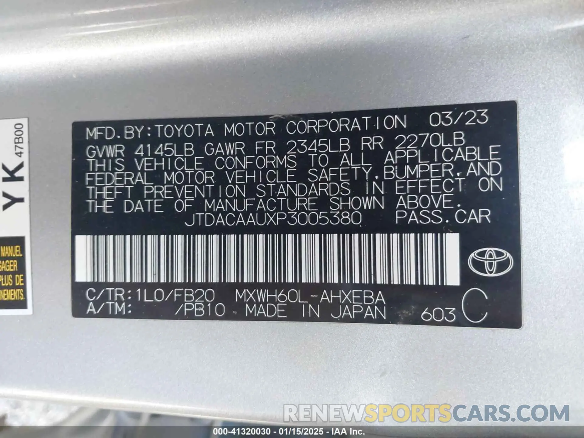 9 Photograph of a damaged car JTDACAAUXP3005380 TOYOTA PRIUS 2023