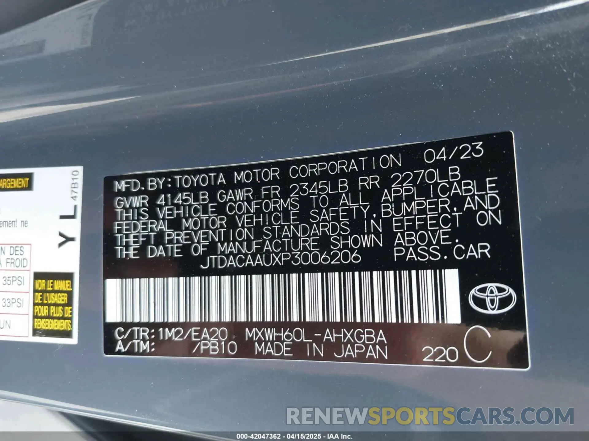 9 Photograph of a damaged car JTDACAAUXP3006206 TOYOTA PRIUS 2023