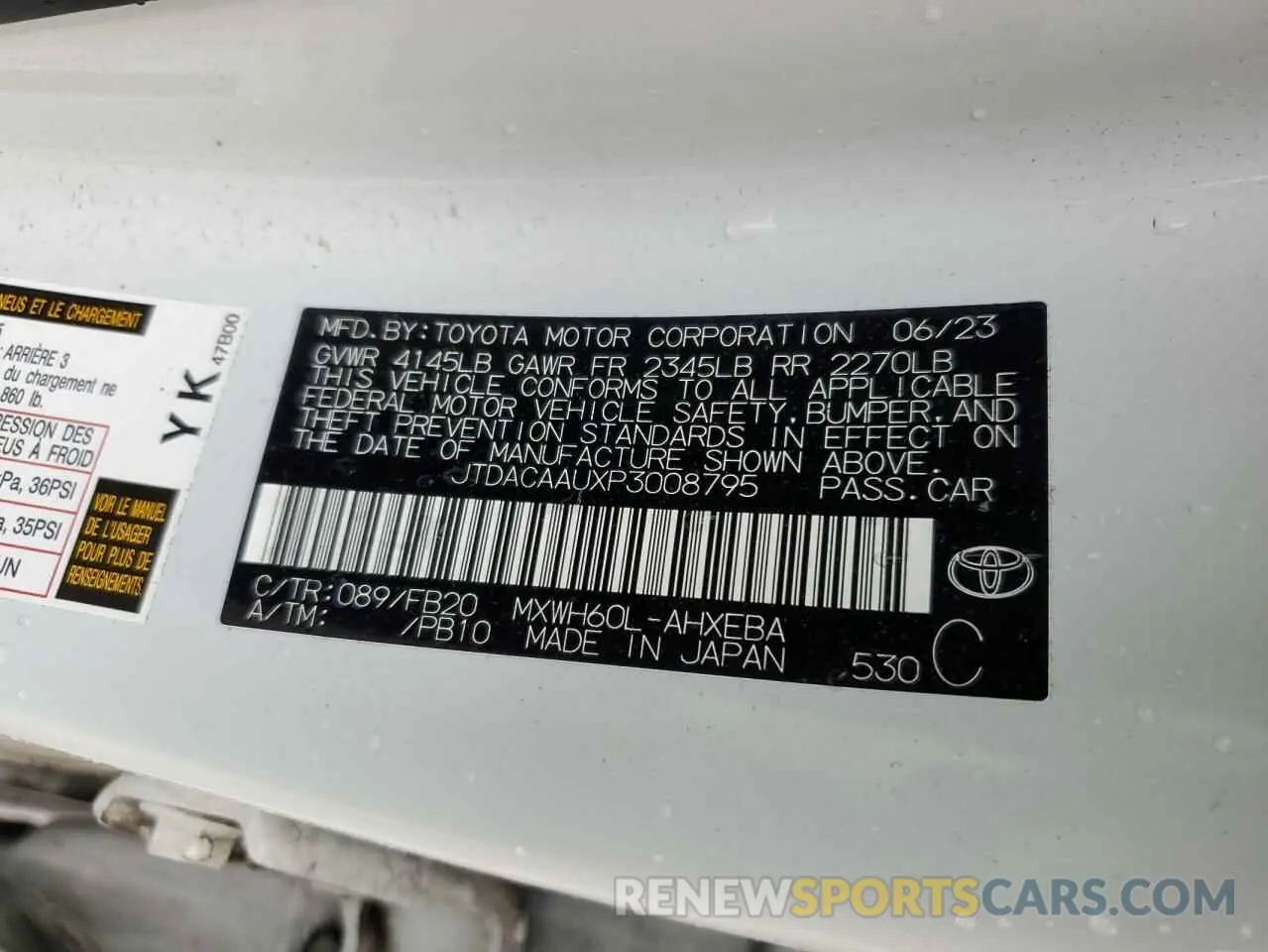 12 Photograph of a damaged car JTDACAAUXP3008795 TOYOTA PRIUS 2023