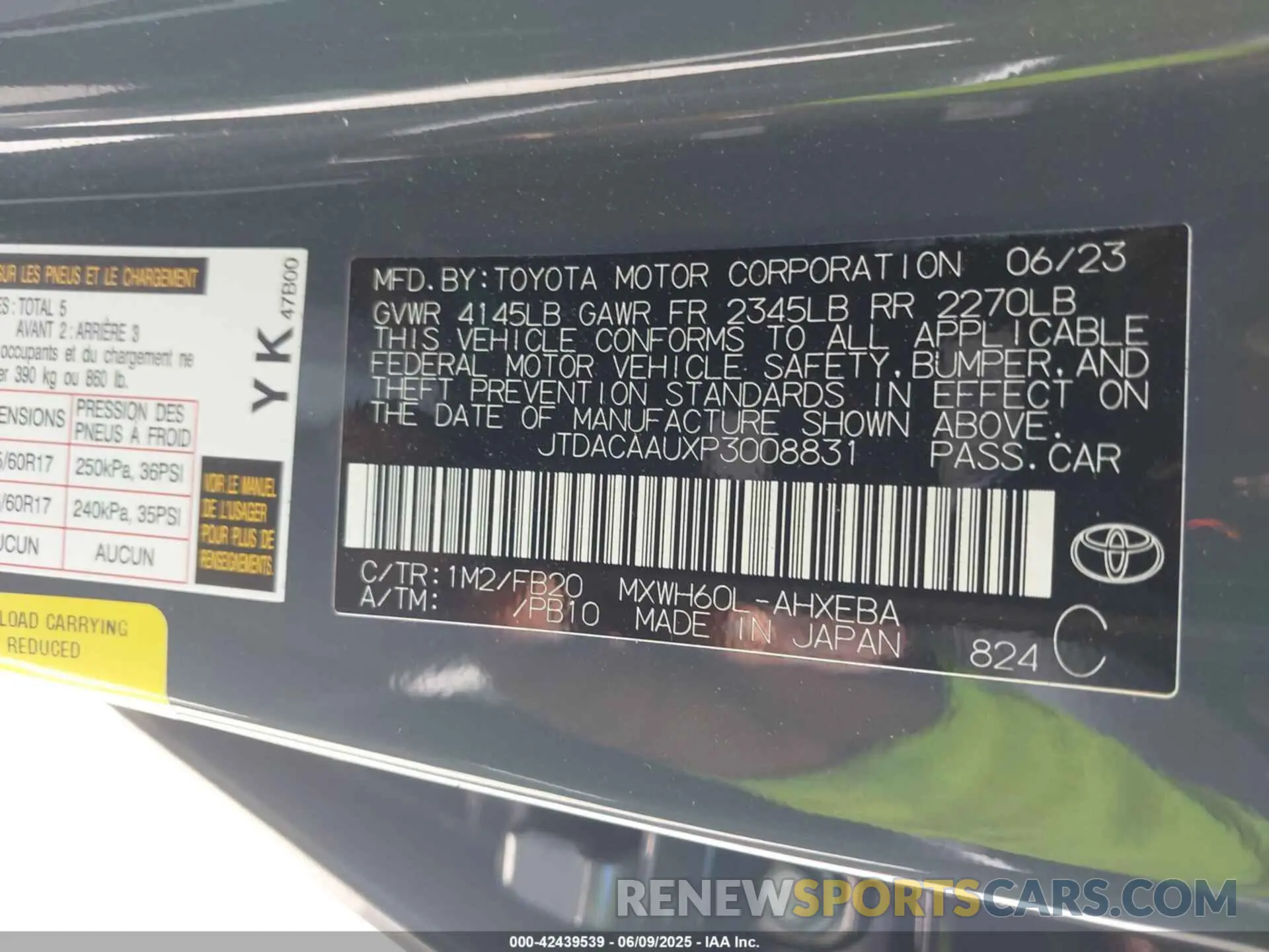 9 Photograph of a damaged car JTDACAAUXP3008831 TOYOTA PRIUS 2023