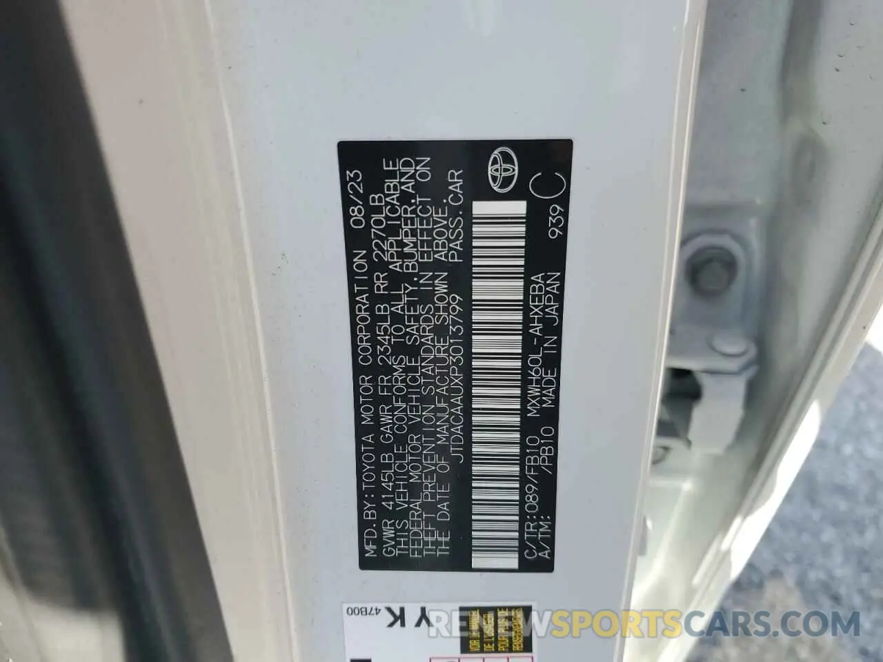 12 Photograph of a damaged car JTDACAAUXP3013799 TOYOTA PRIUS 2023