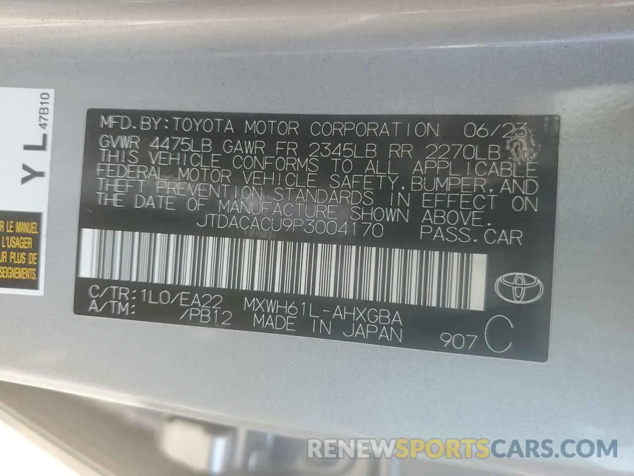 12 Photograph of a damaged car JTDACACU9P3004170 TOYOTA PRIUS 2023