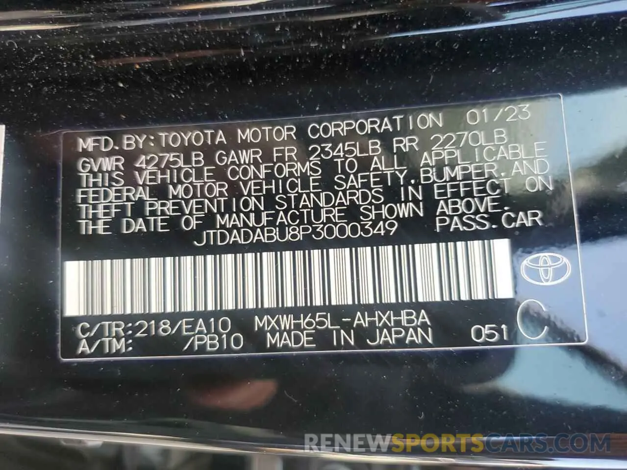 12 Photograph of a damaged car JTDADABU8P3000349 TOYOTA PRIUS 2023