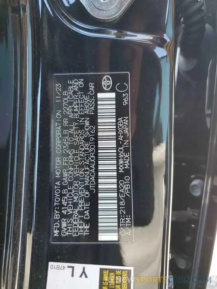 13 Photograph of a damaged car JTDACAAU0R3019162 TOYOTA PRIUS 2024