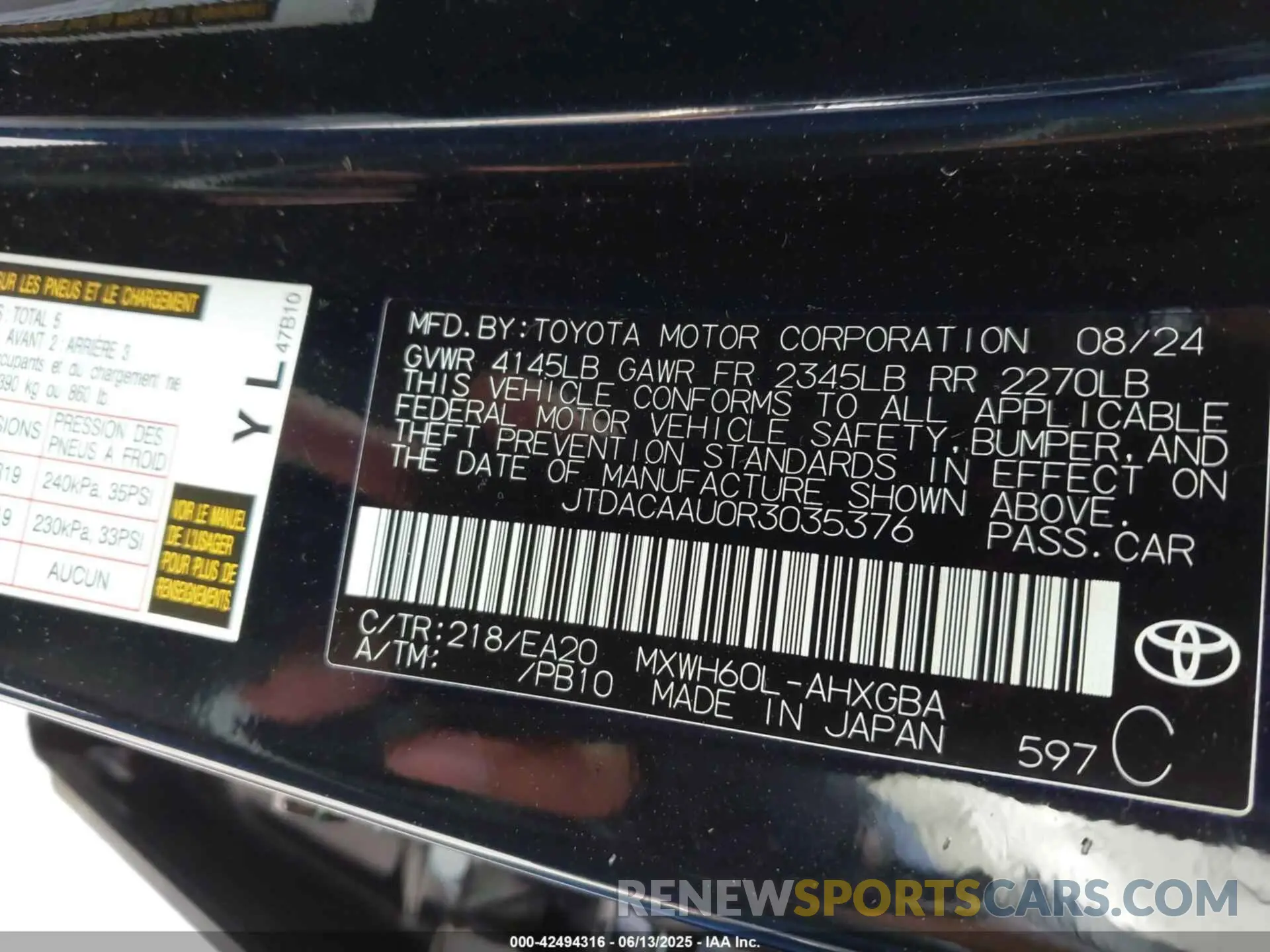 9 Photograph of a damaged car JTDACAAU0R3035376 TOYOTA PRIUS 2024