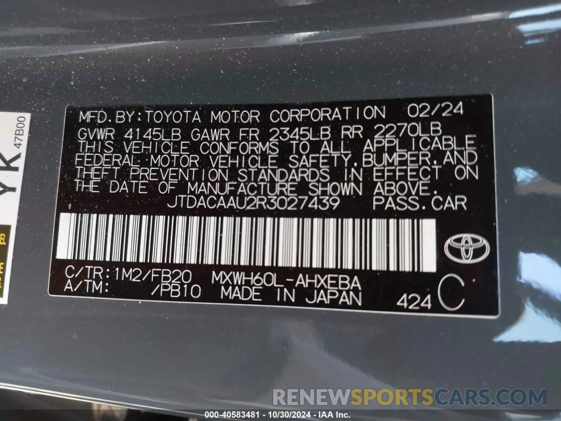 9 Photograph of a damaged car JTDACAAU2R3027439 TOYOTA PRIUS 2024