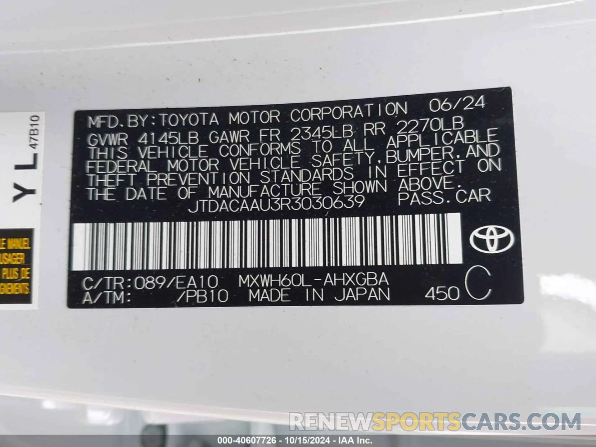 9 Photograph of a damaged car JTDACAAU3R3030639 TOYOTA PRIUS 2024