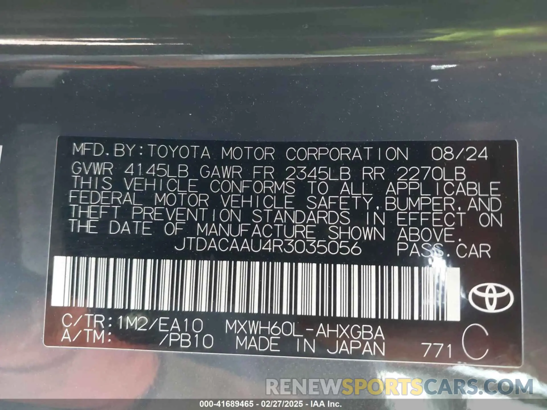 9 Photograph of a damaged car JTDACAAU4R3035056 TOYOTA PRIUS 2024