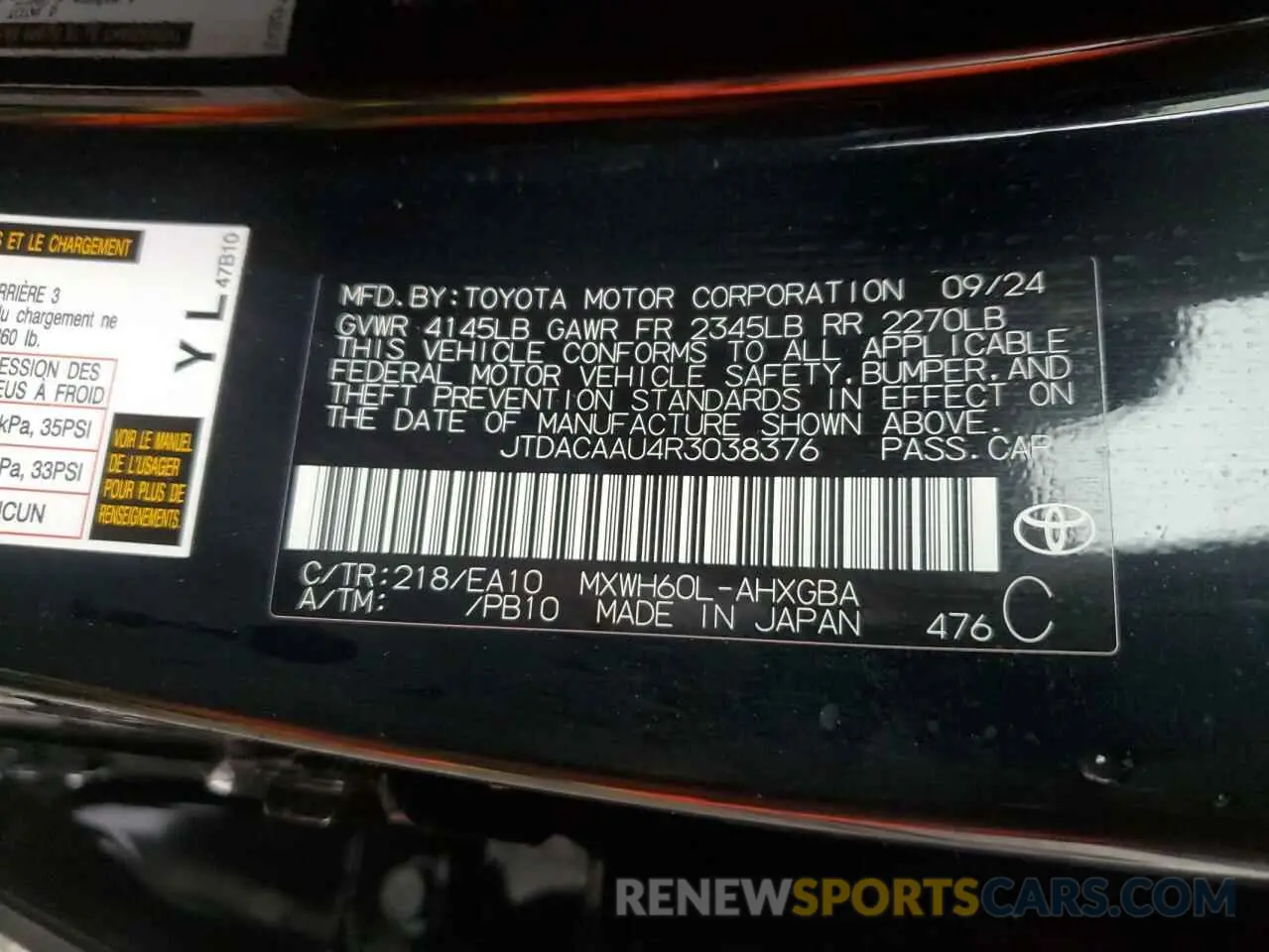 12 Photograph of a damaged car JTDACAAU4R3038376 TOYOTA PRIUS 2024