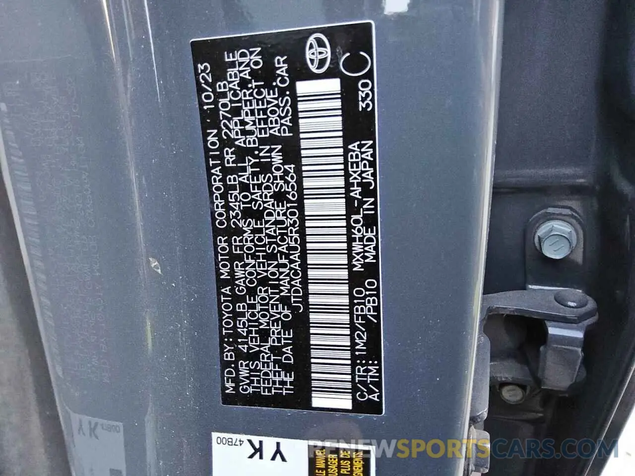 12 Photograph of a damaged car JTDACAAU5R3016564 TOYOTA PRIUS 2024