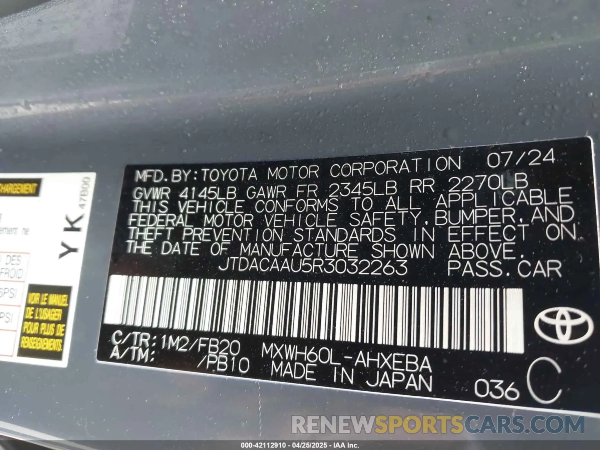 9 Photograph of a damaged car JTDACAAU5R3032263 TOYOTA PRIUS 2024