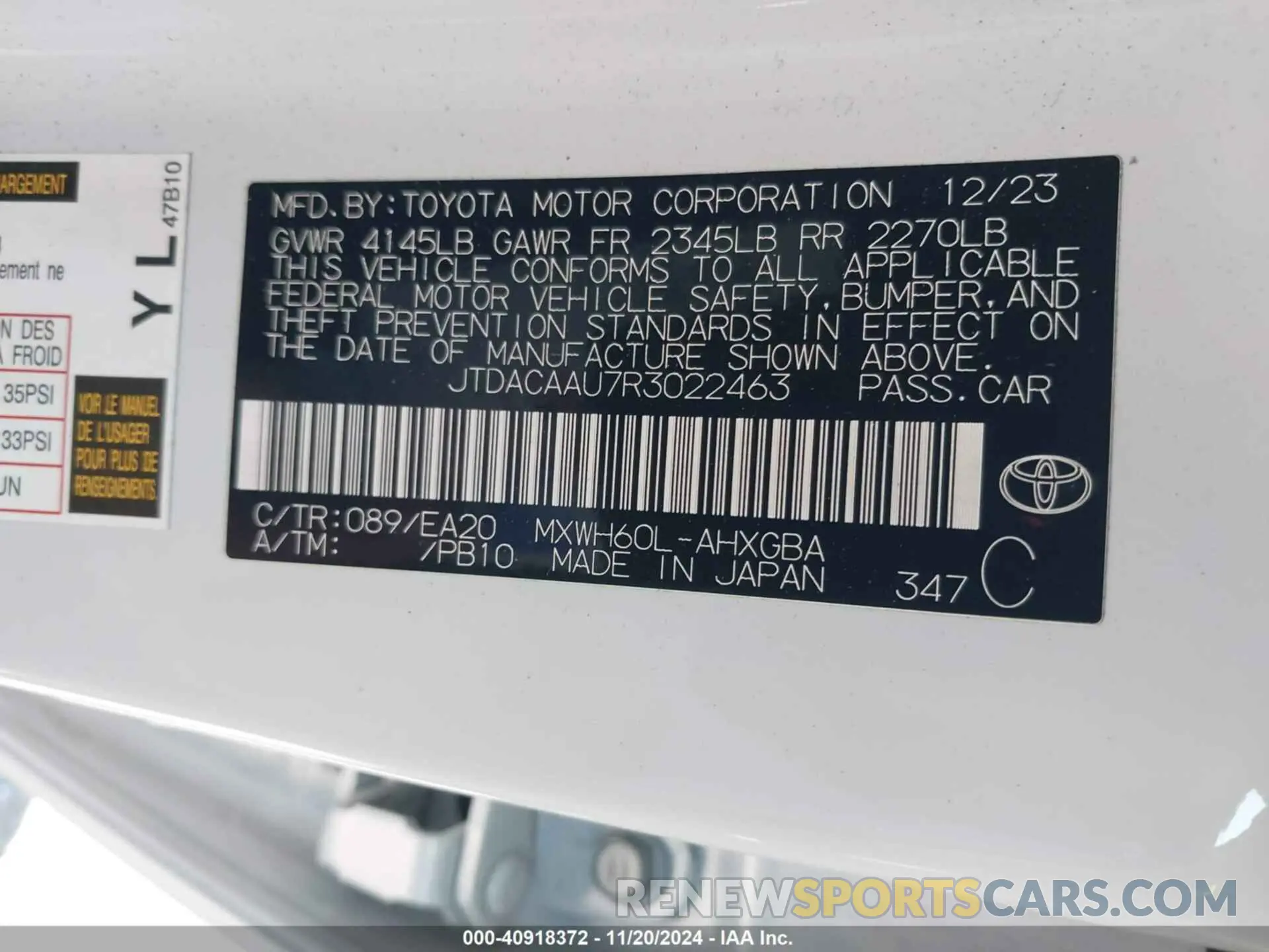 9 Photograph of a damaged car JTDACAAU7R3022463 TOYOTA PRIUS 2024