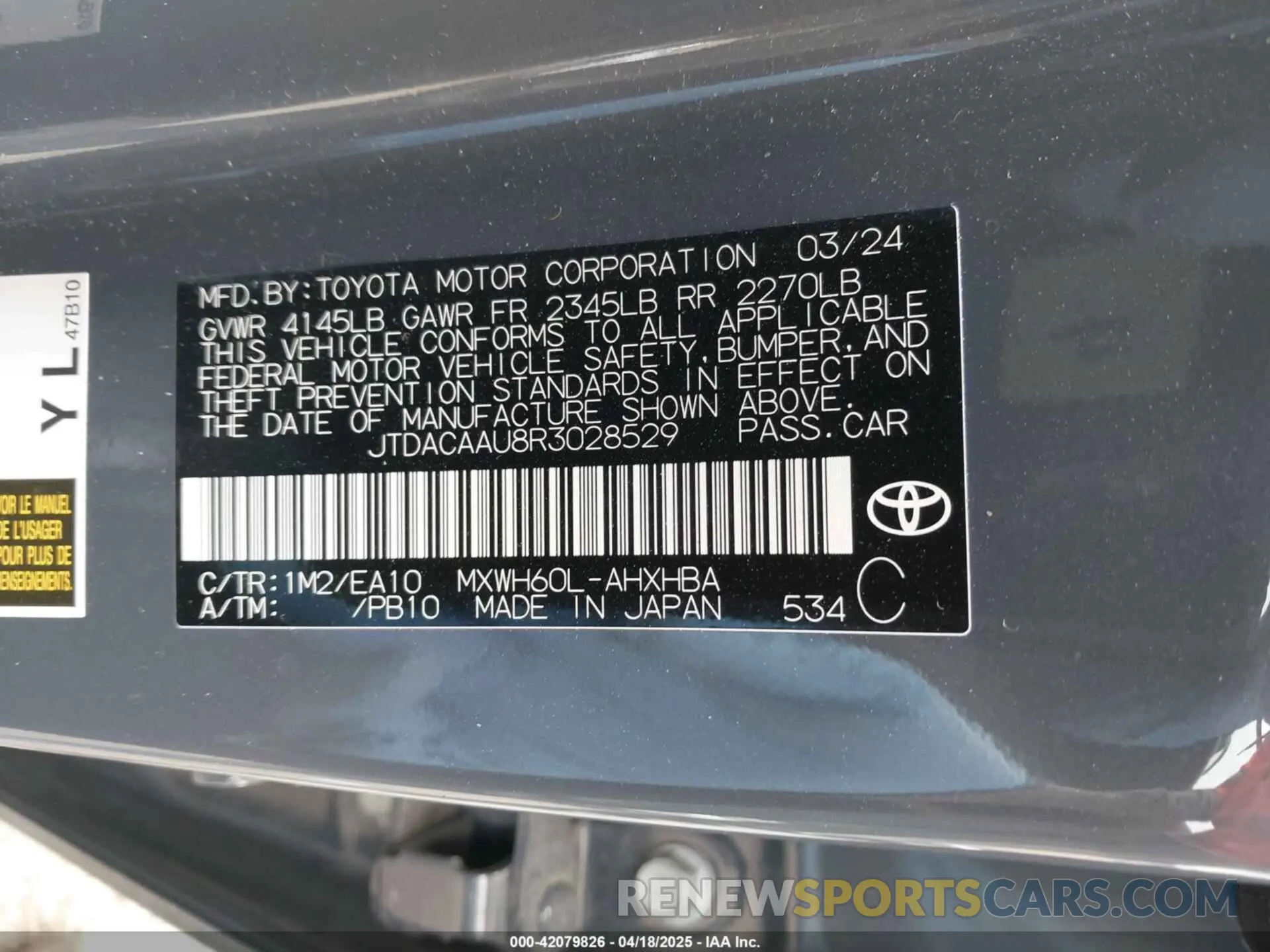 9 Photograph of a damaged car JTDACAAU8R3028529 TOYOTA PRIUS 2024