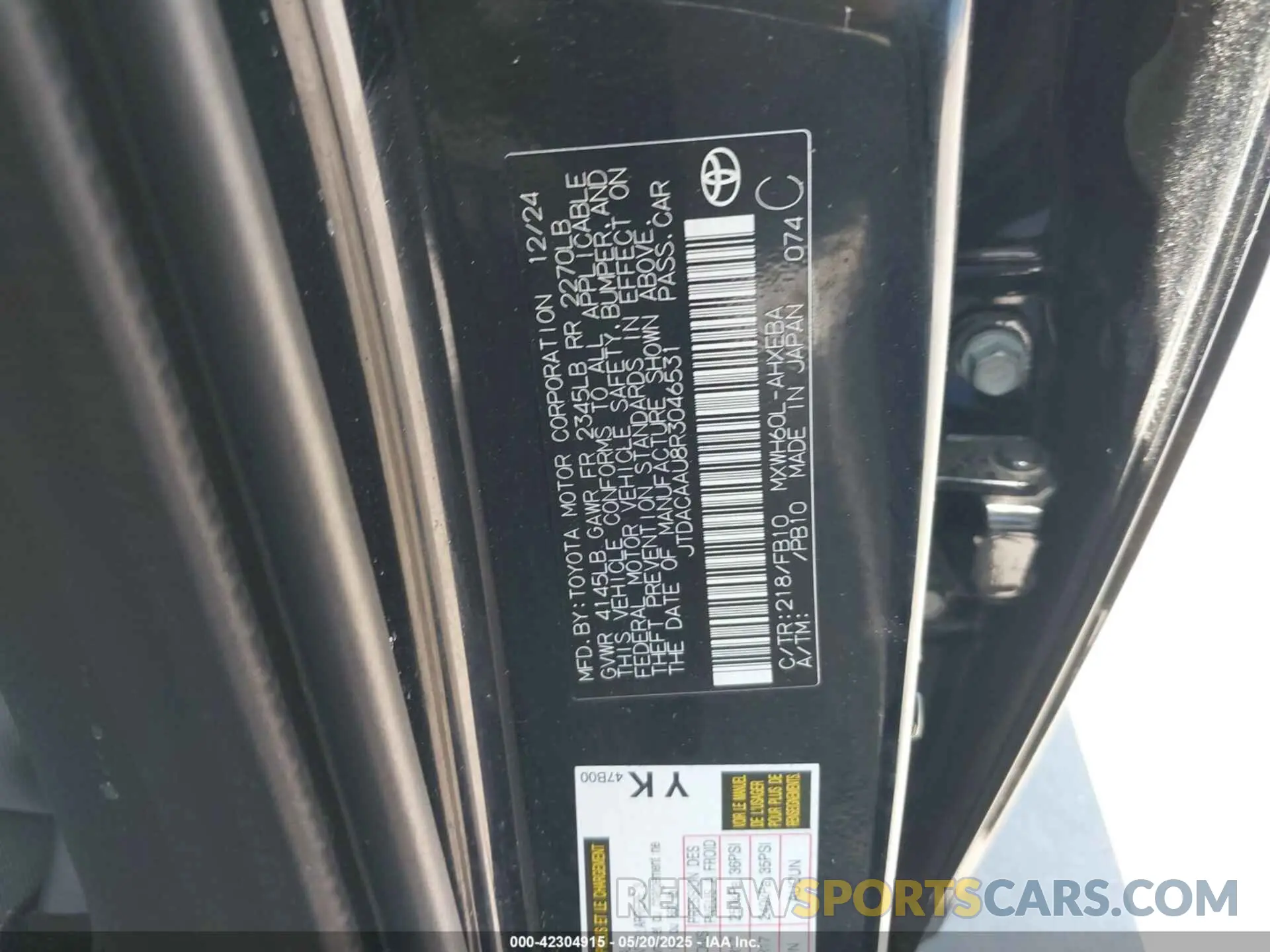 9 Photograph of a damaged car JTDACAAU8R3046531 TOYOTA PRIUS 2024