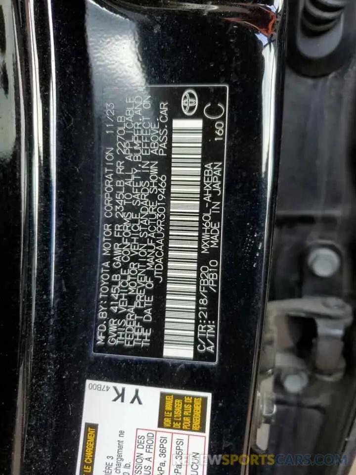 13 Photograph of a damaged car JTDACAAU9R3019466 TOYOTA PRIUS 2024