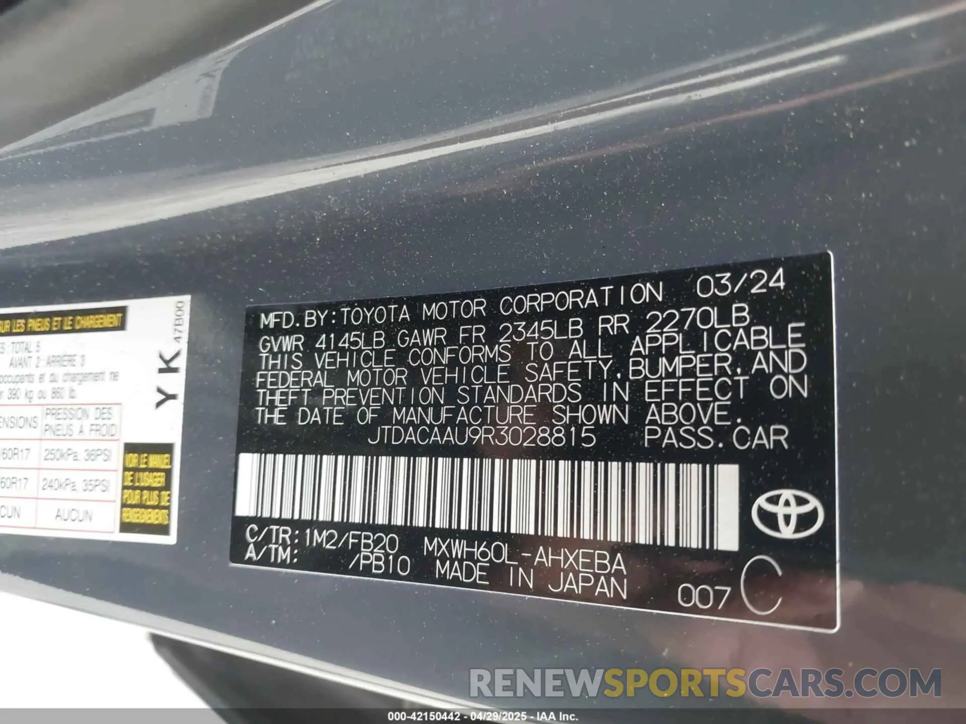 9 Photograph of a damaged car JTDACAAU9R3028815 TOYOTA PRIUS 2024