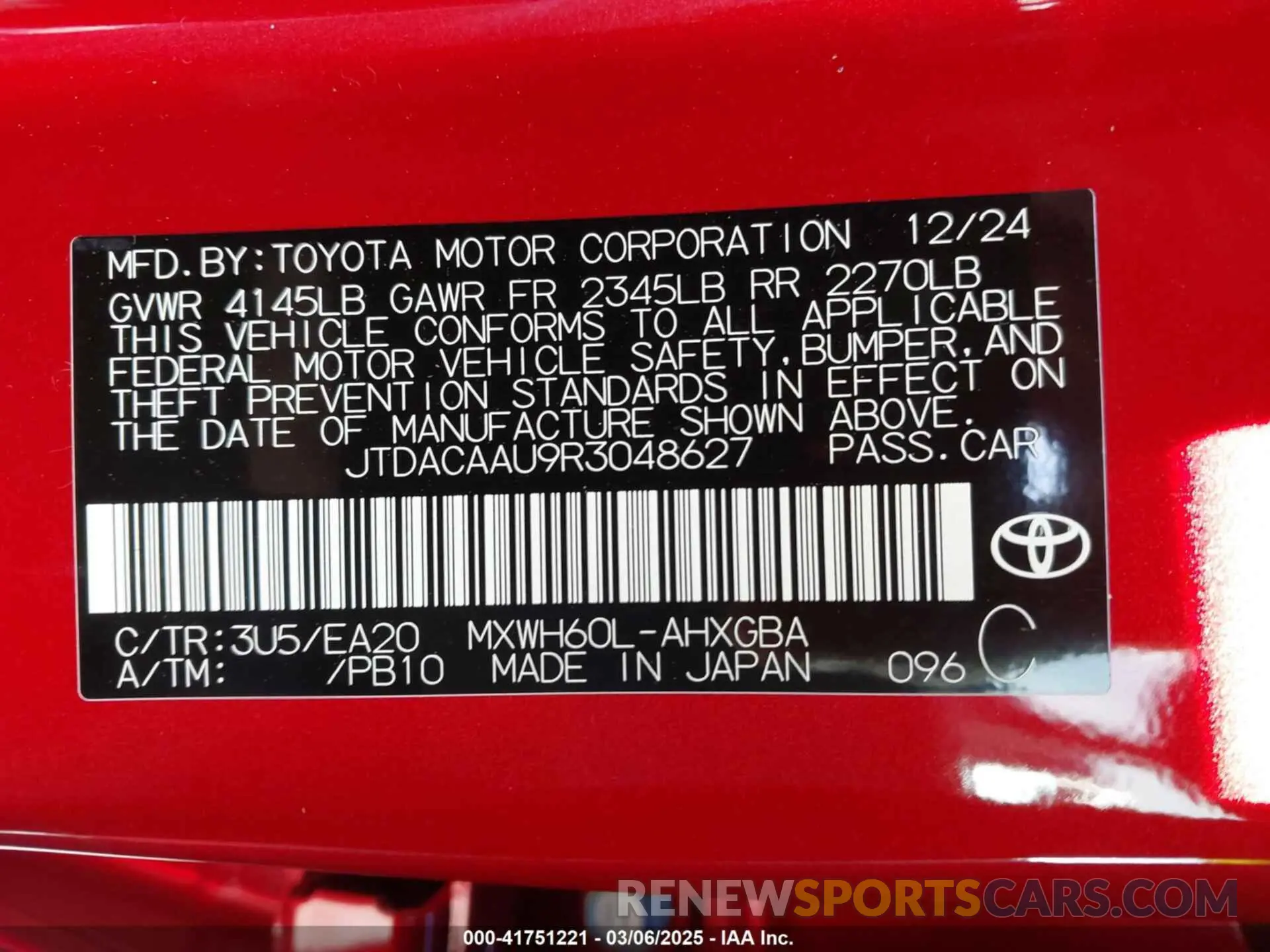 9 Photograph of a damaged car JTDACAAU9R3048627 TOYOTA PRIUS 2024