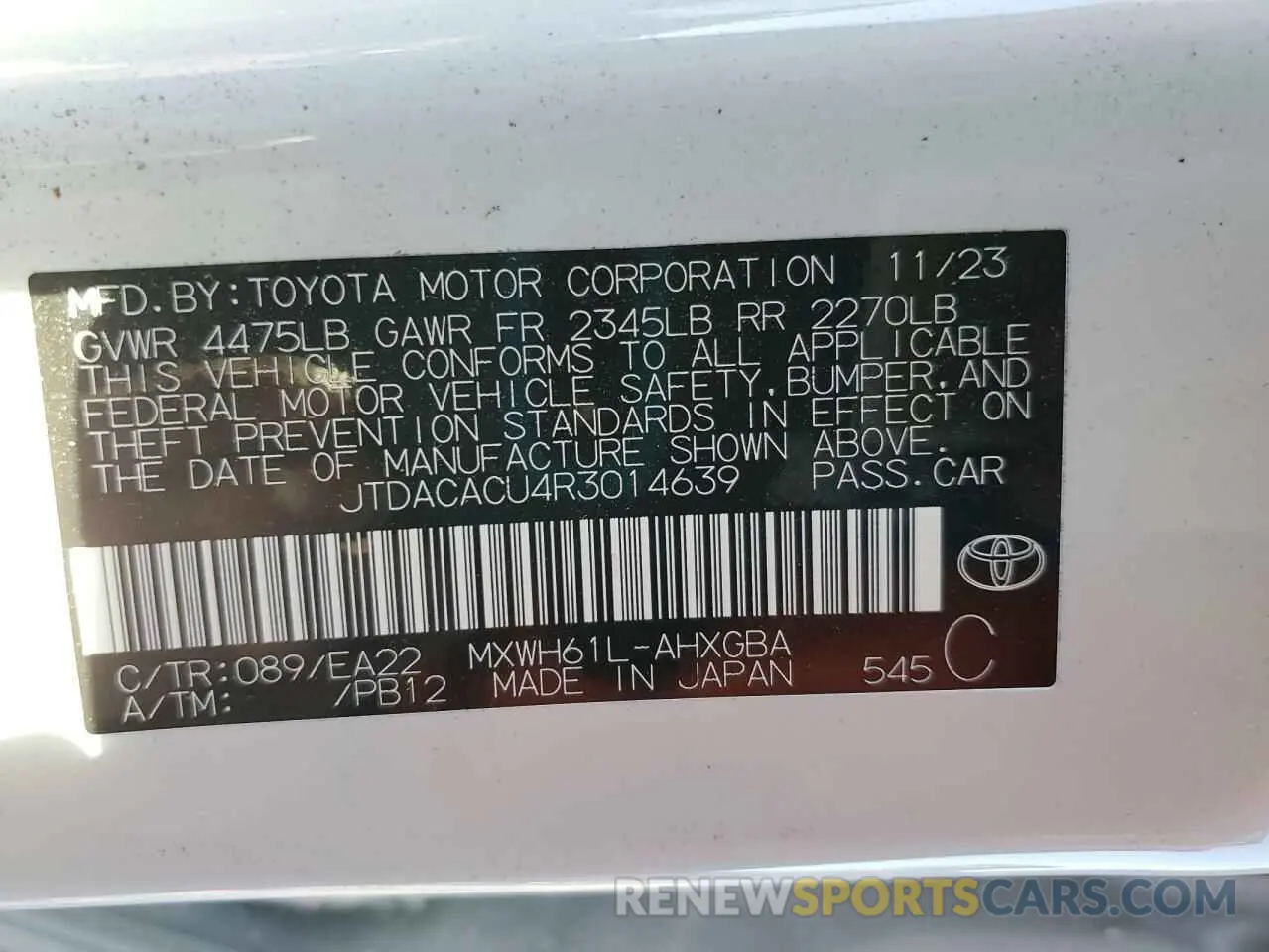 12 Photograph of a damaged car JTDACACU4R3014639 TOYOTA PRIUS 2024