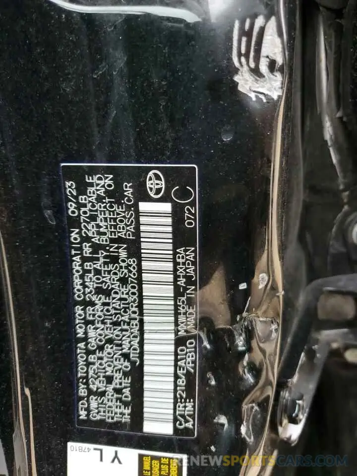 12 Photograph of a damaged car JTDADABU0R3007668 TOYOTA PRIUS 2024
