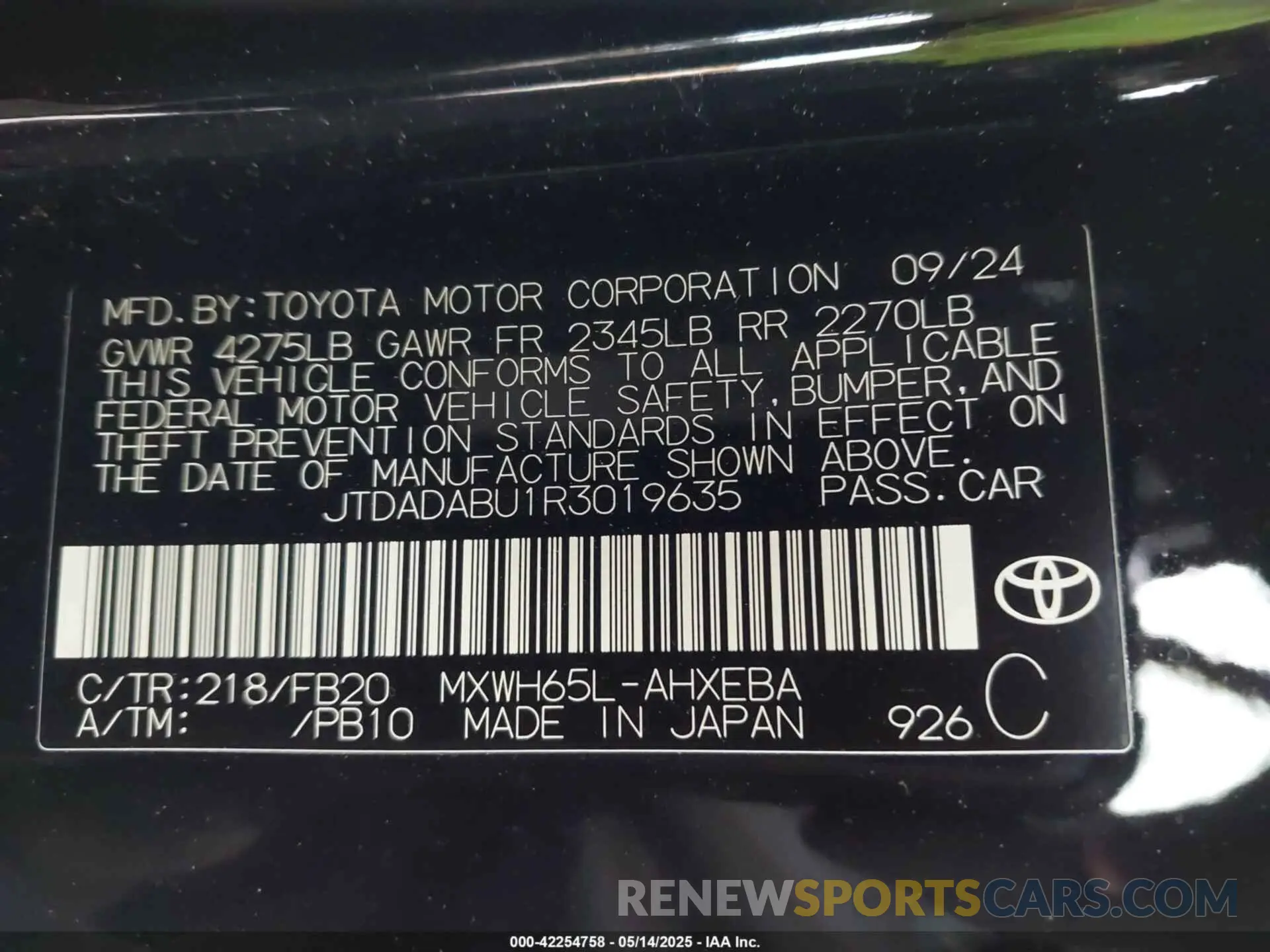 9 Photograph of a damaged car JTDADABU1R3019635 TOYOTA PRIUS 2024