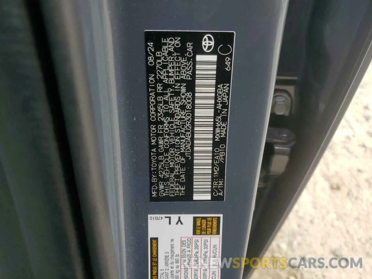 12 Photograph of a damaged car JTDADABU2R3018008 TOYOTA PRIUS 2024