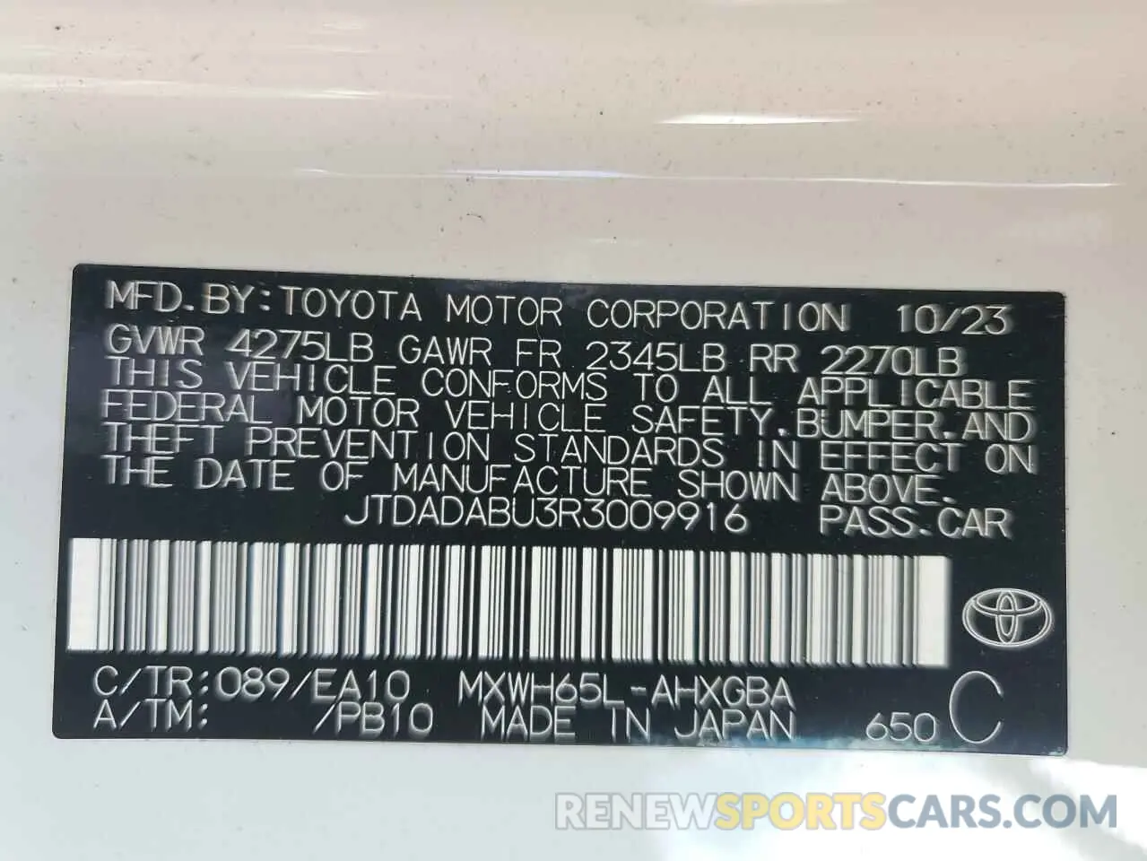 12 Photograph of a damaged car JTDADABU3R3009916 TOYOTA PRIUS 2024