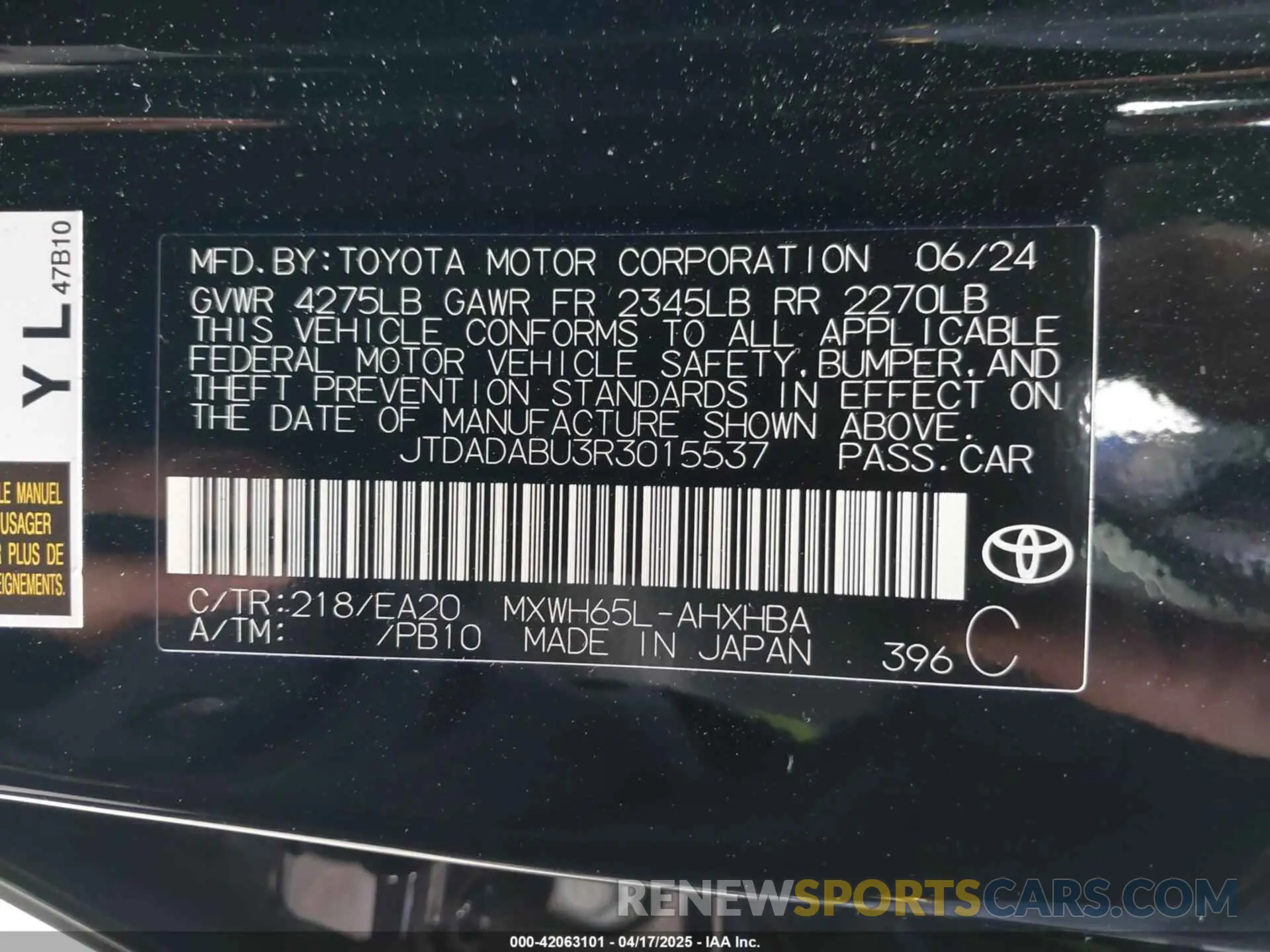 9 Photograph of a damaged car JTDADABU3R3015537 TOYOTA PRIUS 2024