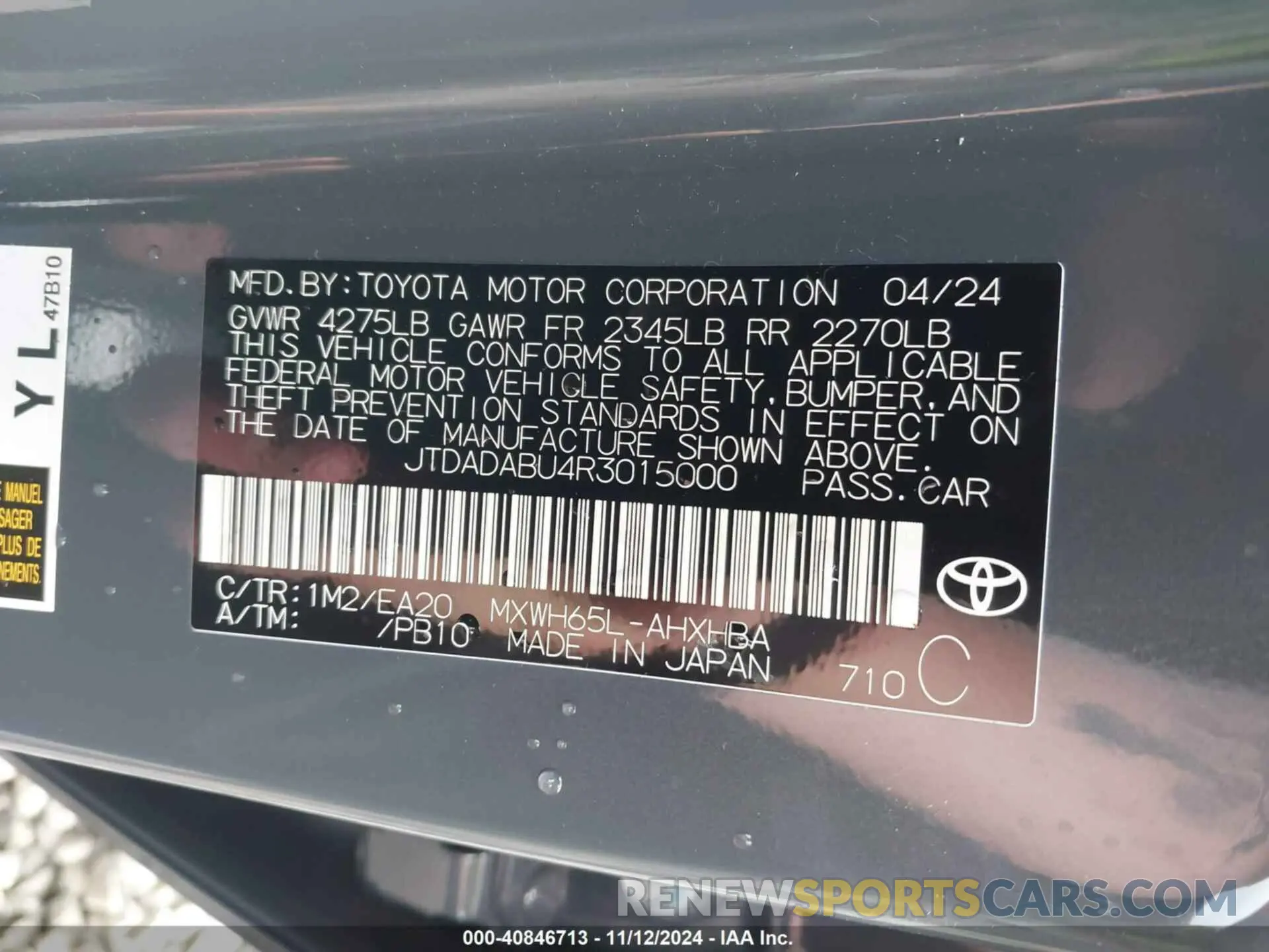9 Photograph of a damaged car JTDADABU4R3015000 TOYOTA PRIUS 2024