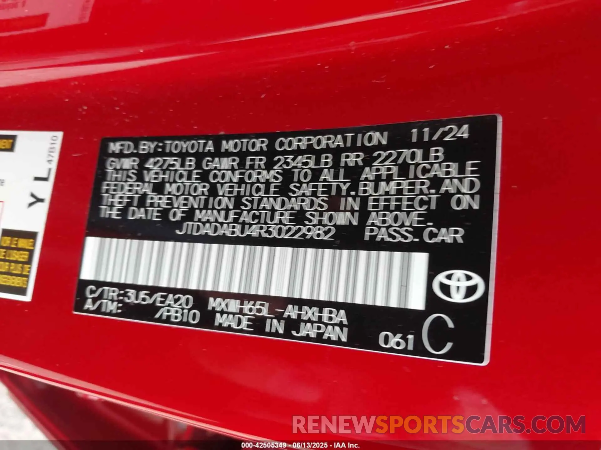 9 Photograph of a damaged car JTDADABU4R3022982 TOYOTA PRIUS 2024