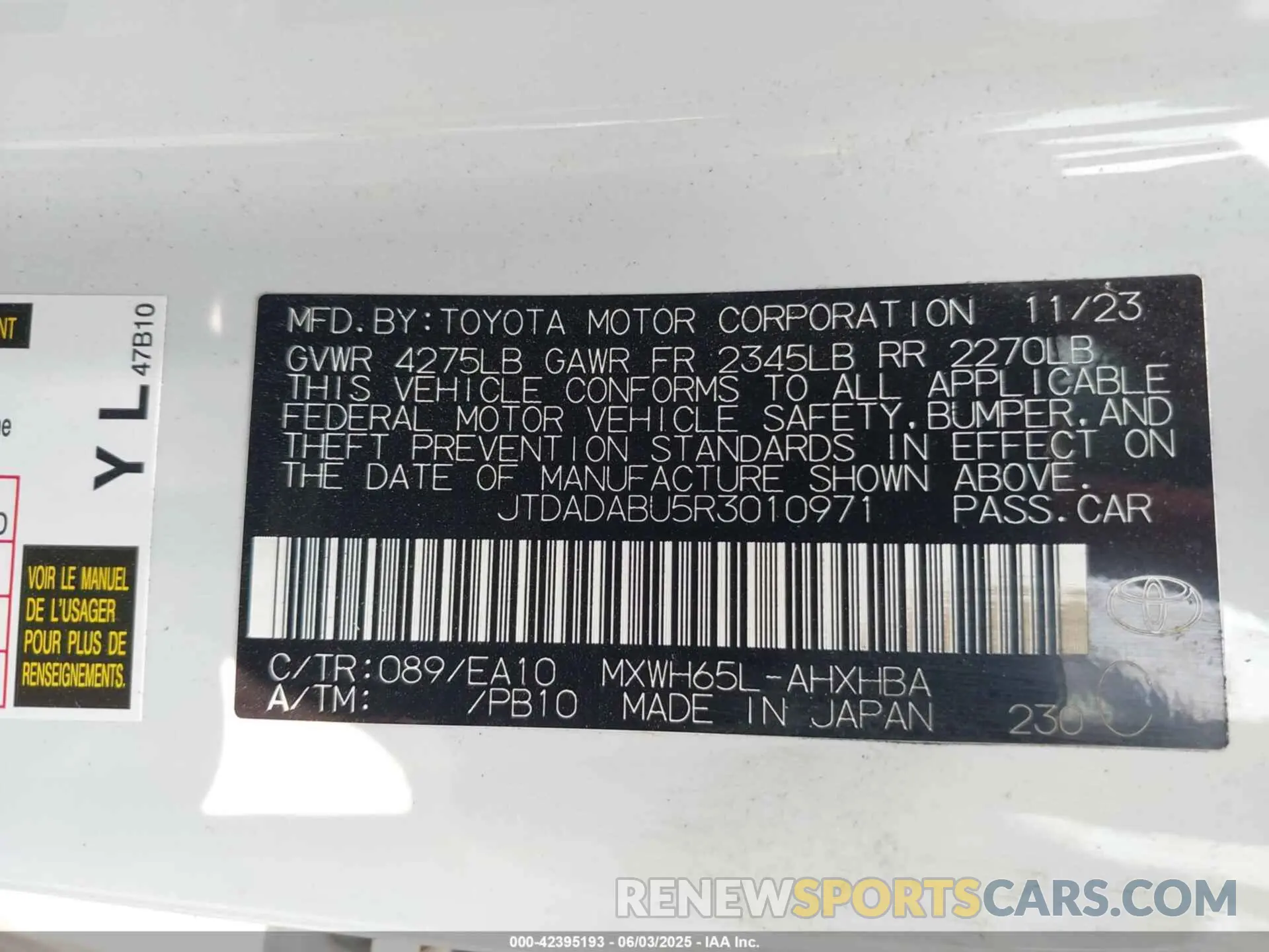 9 Photograph of a damaged car JTDADABU5R3010971 TOYOTA PRIUS 2024
