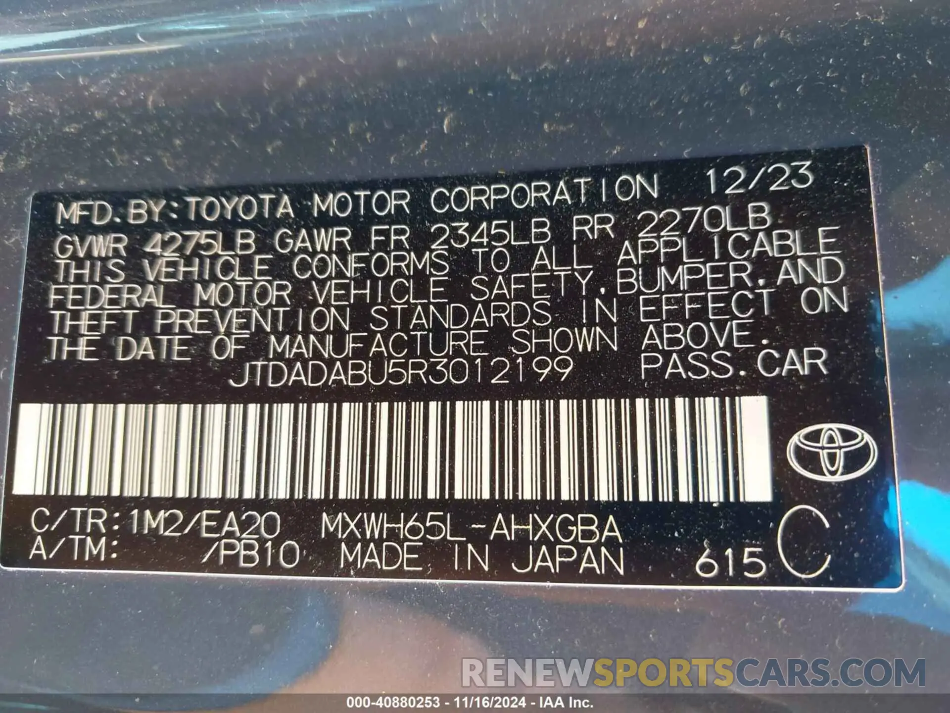 9 Photograph of a damaged car JTDADABU5R3012199 TOYOTA PRIUS 2024